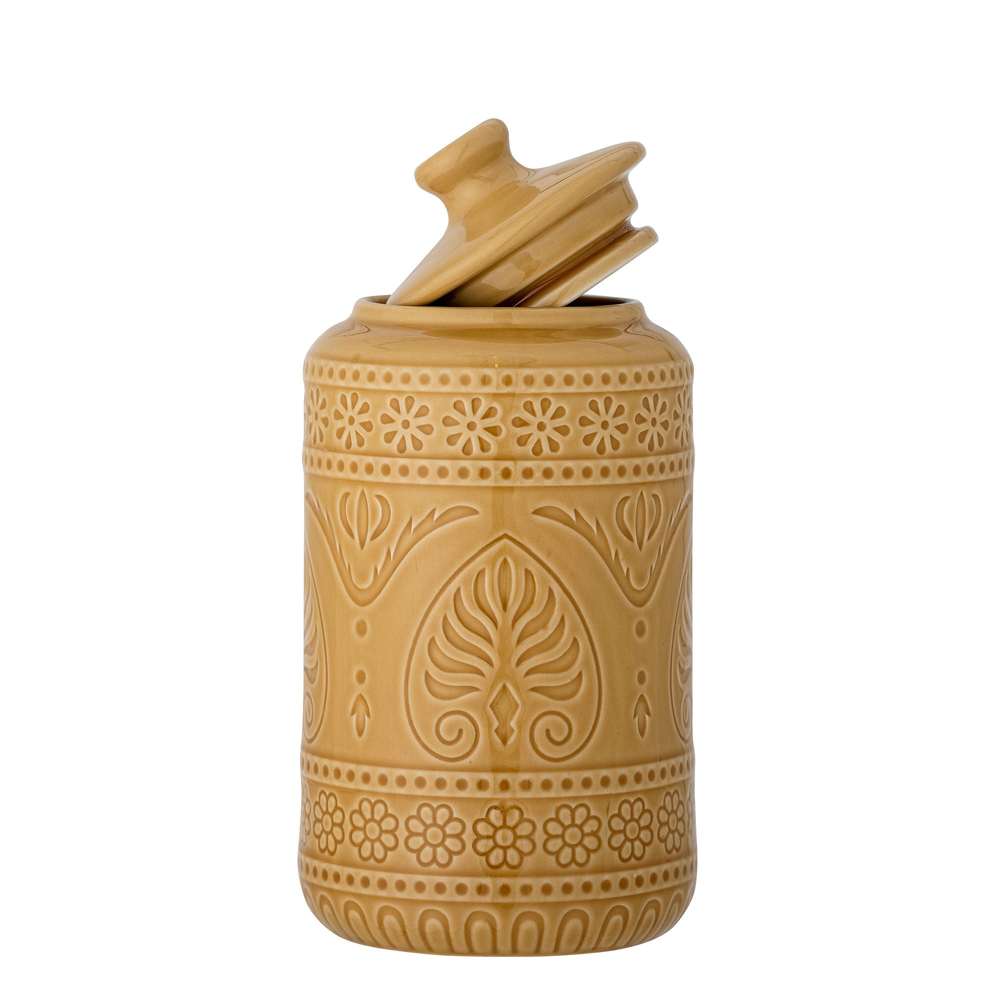 bloomingville rani jar w/lid，Yellow，Stoneware