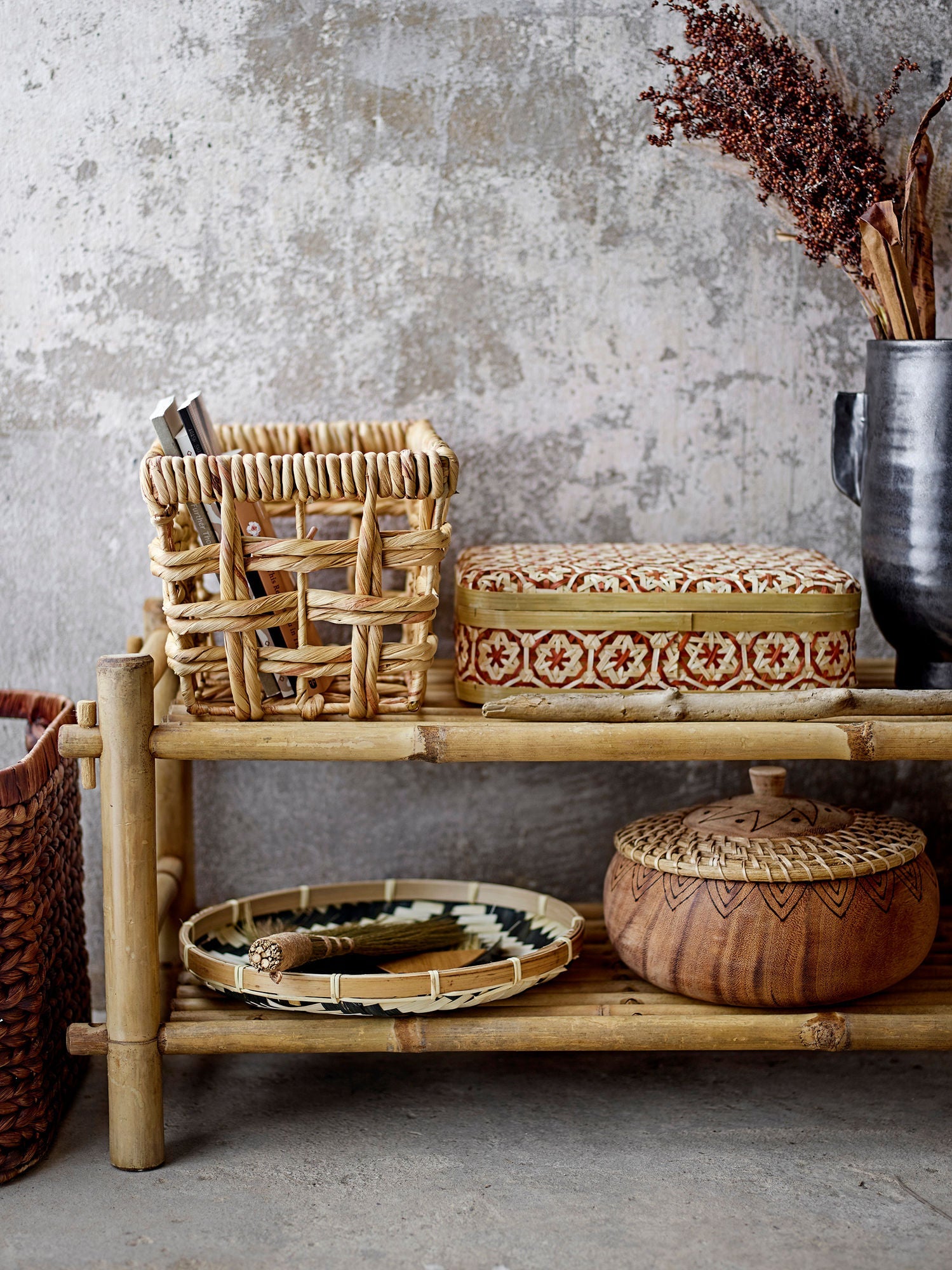 Bloomingville Dy Basket w/Lid, Red, Bamboo