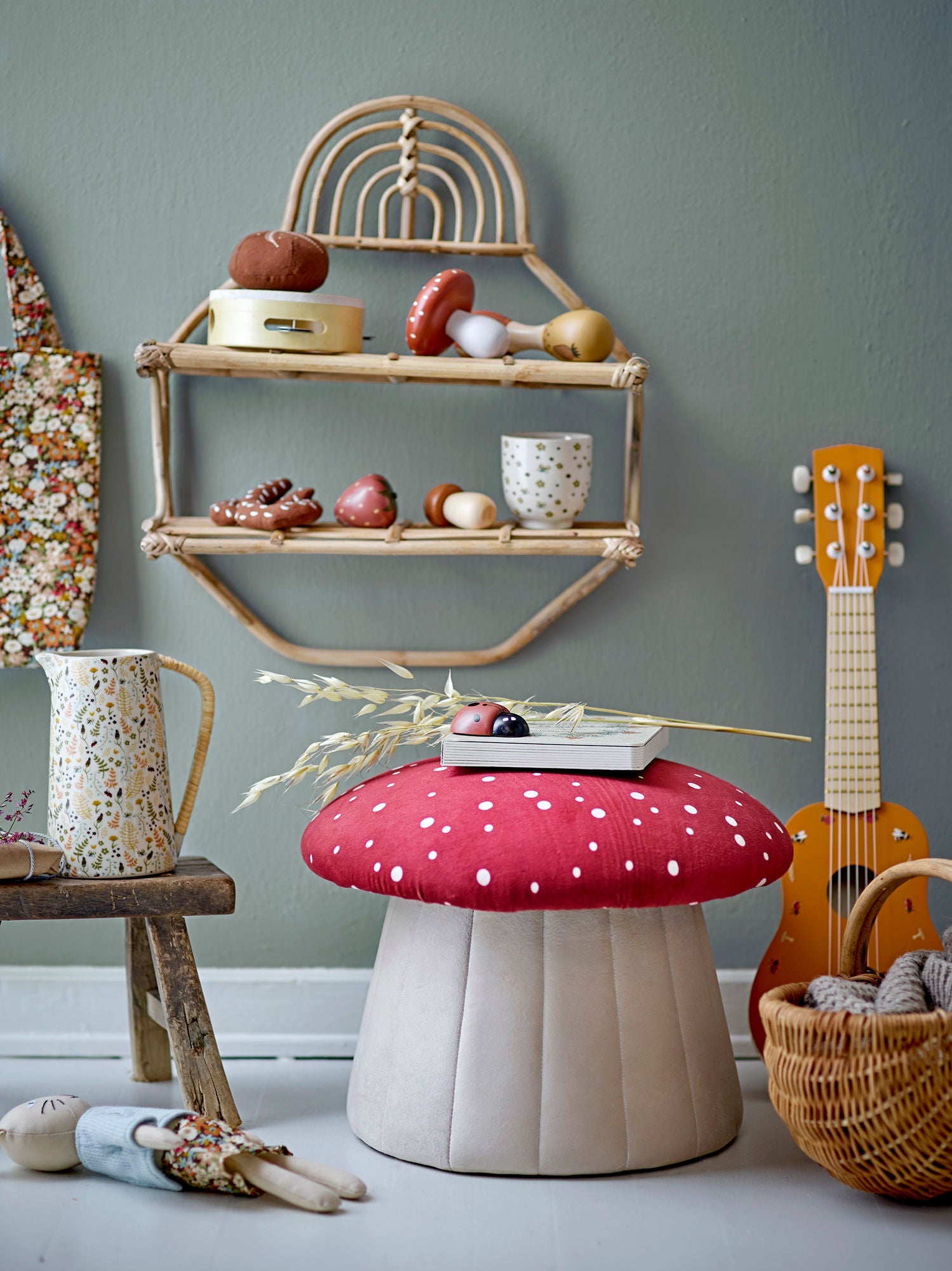 Bloomingville Mini Lue Pouf, rosso, poliestere