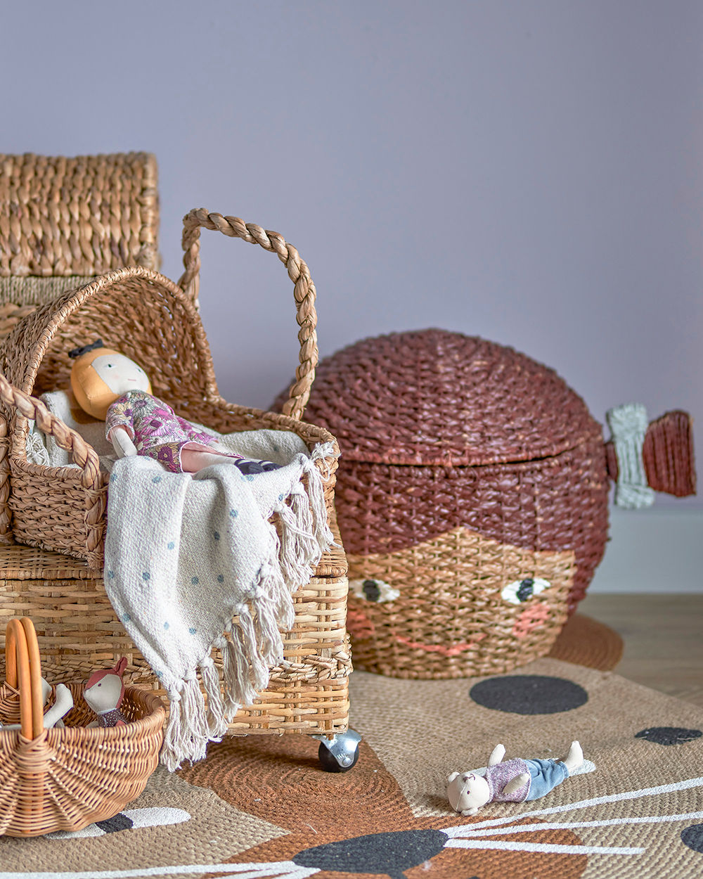 Bloomingville Mini Lill Basket met deksel, bruin, bankuan gras