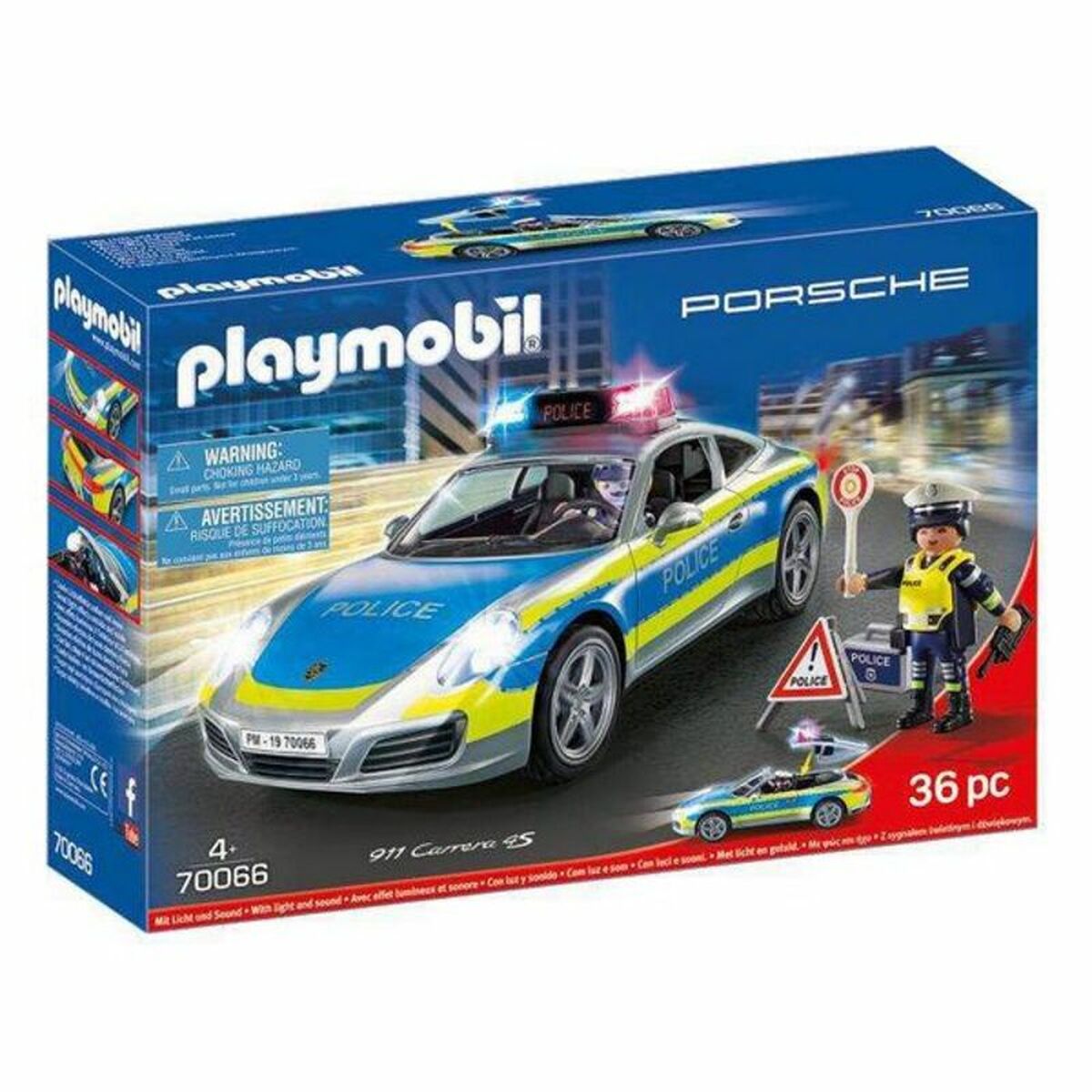 Playset Porsche 911 Carrera 4S Police Playmobil 70066 (36 PC)