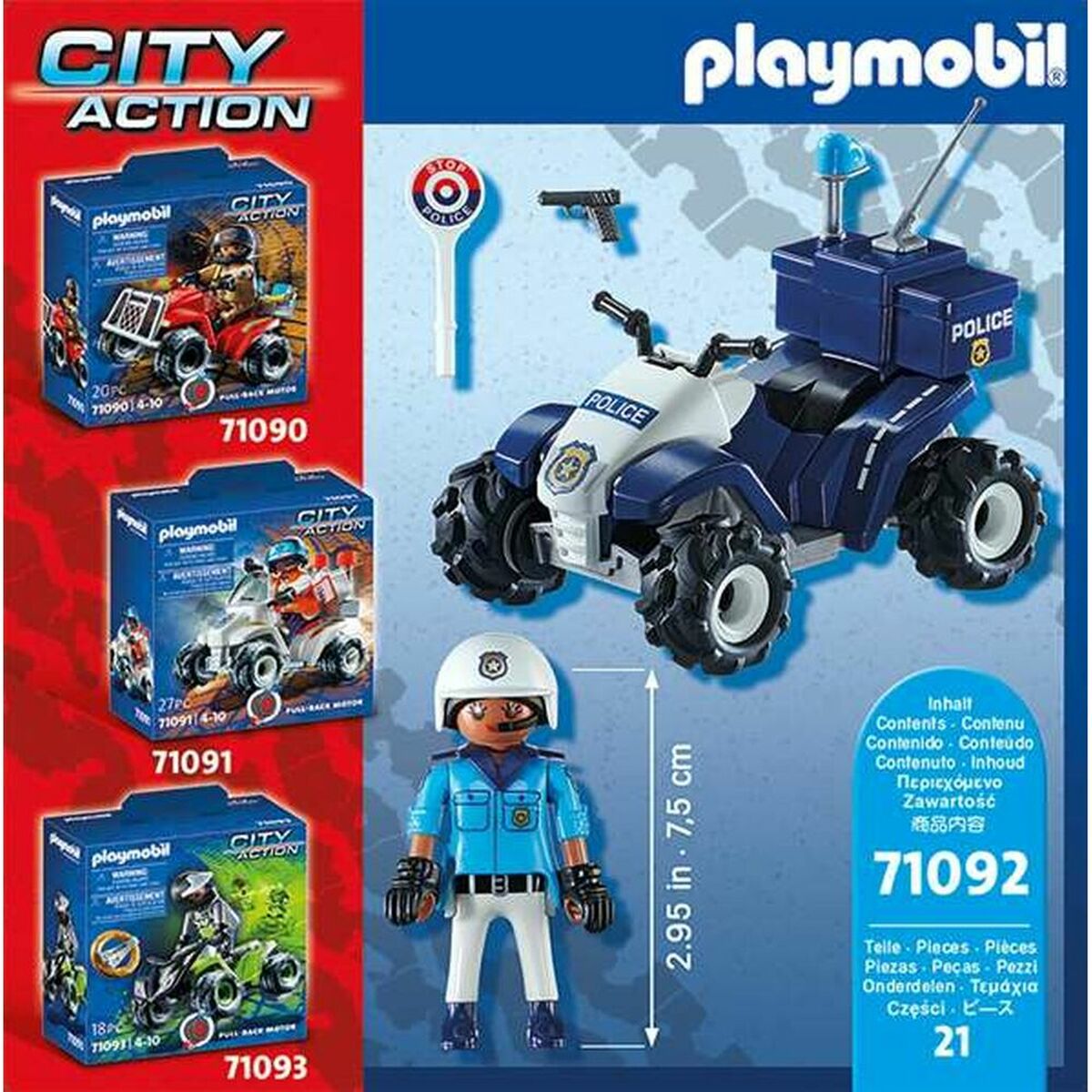 车辆游戏集Playmobil Speed Quad City Action 71092警察