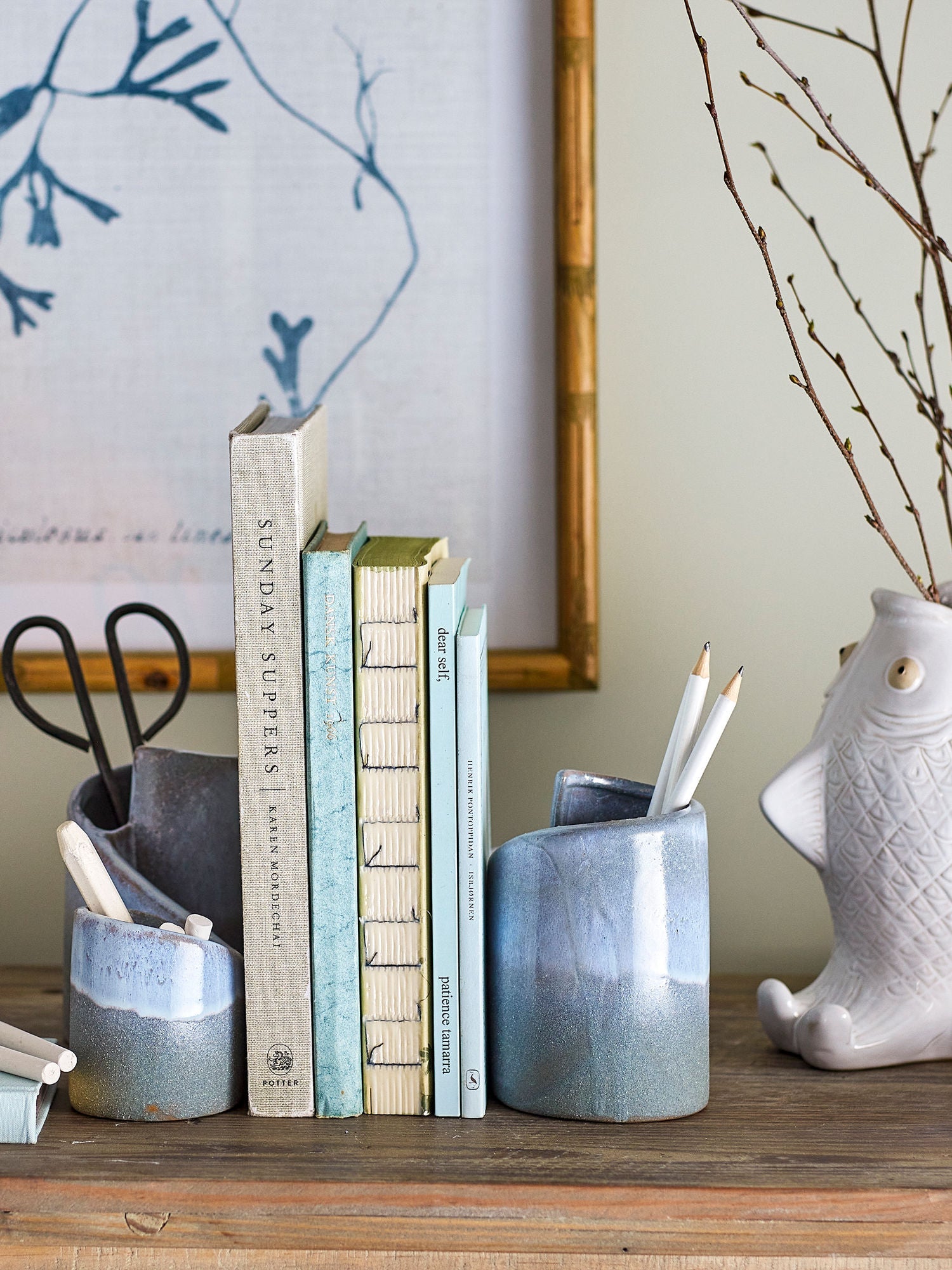 Creative Collection Meliad bookend, blauw, steengoed