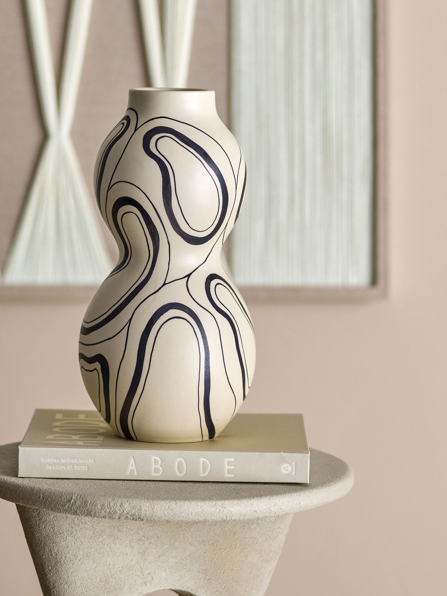 Bloomingville Nicola Vase, zwart, steengoed