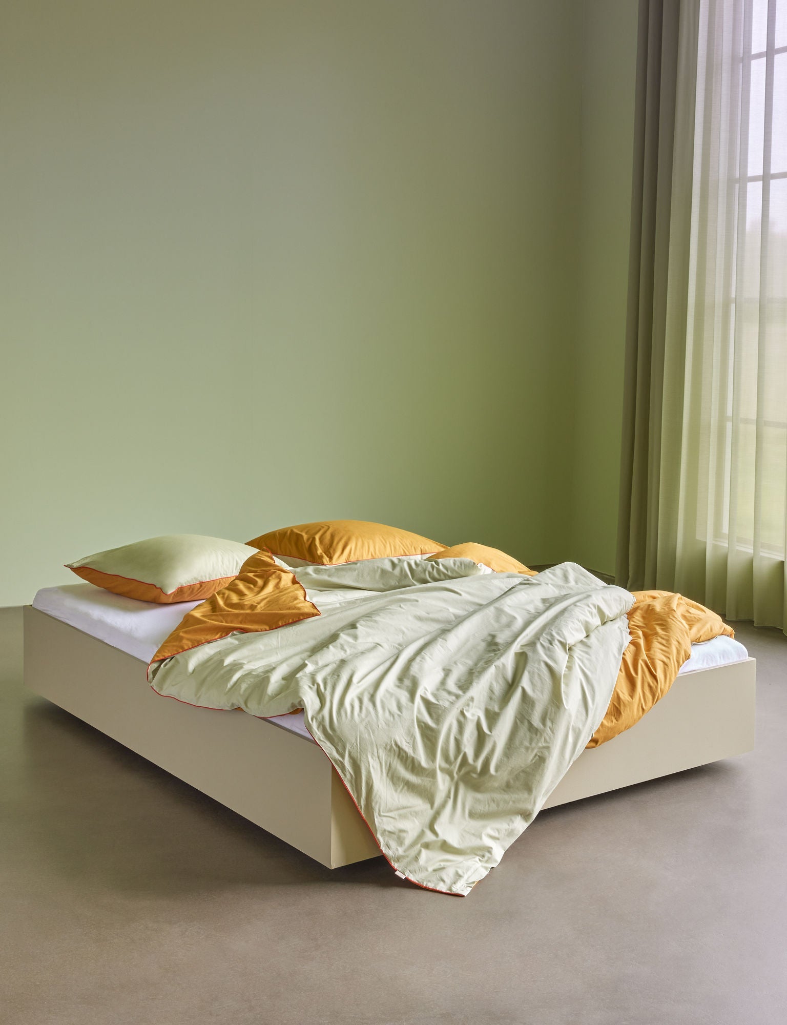 Lino de la cama de Hübsch Aki 60/200 naranja/verde