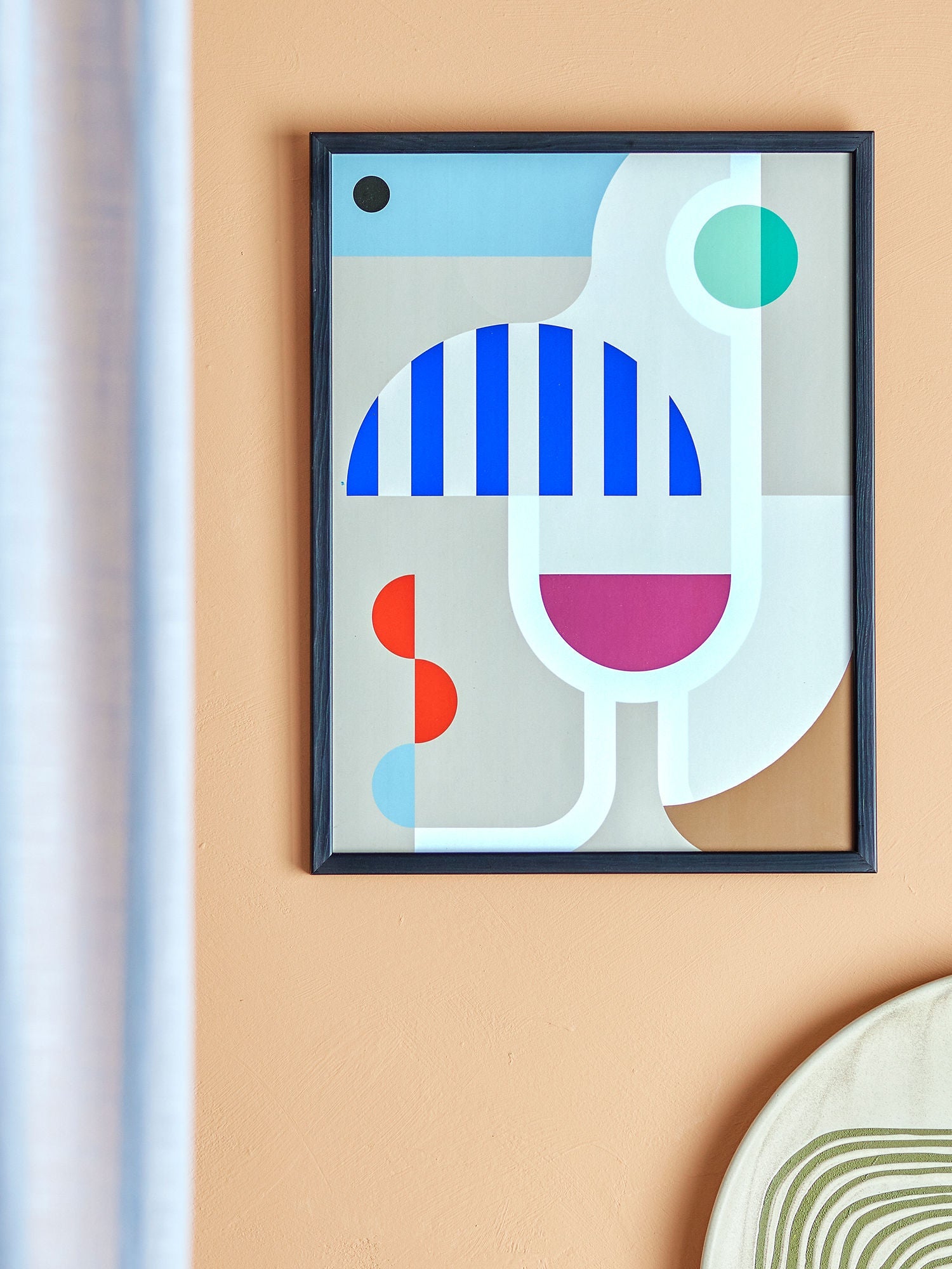 Bloomingville Wine Illustration met frame, zwart, dennen