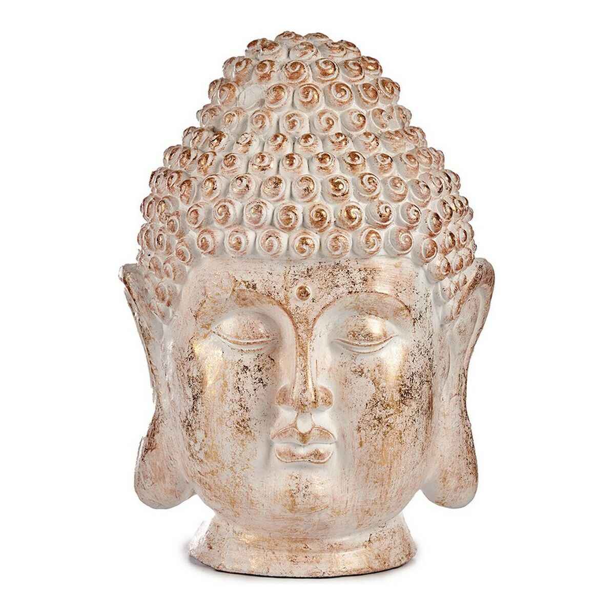 Decoratieve tuinfiguur Boeddha kop wit/goud polyresin (31,5 x 50,5