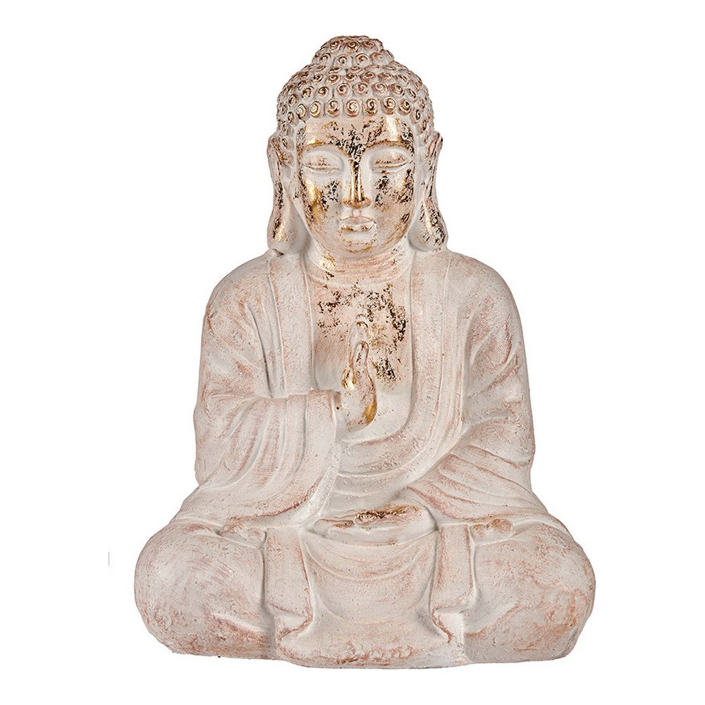 Koristeellinen puutarhakuvio Buddha White/Gold Polyresiin (23,5 x 49 x 36