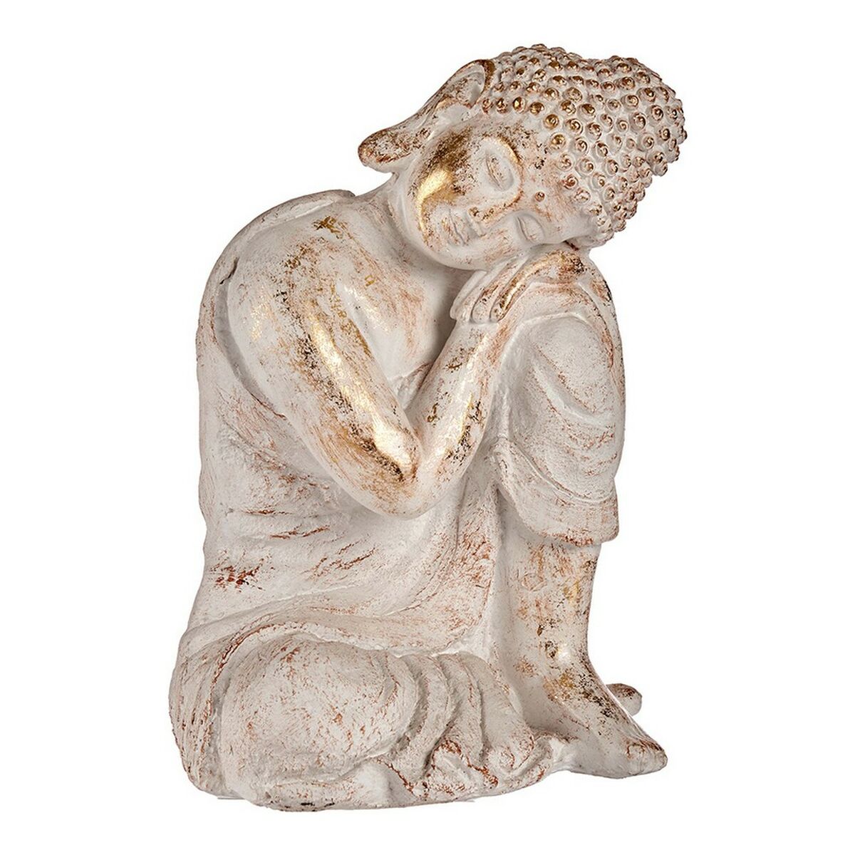Figura da giardino decorativa Buddha Polyresina bianca/dorata (28,5 x 43,5 x 37