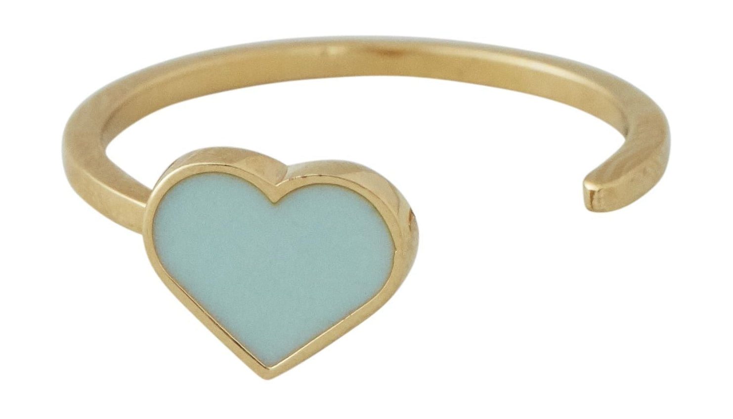 Diseño de letras de esmalte anillo de corazón dorado, verde suave