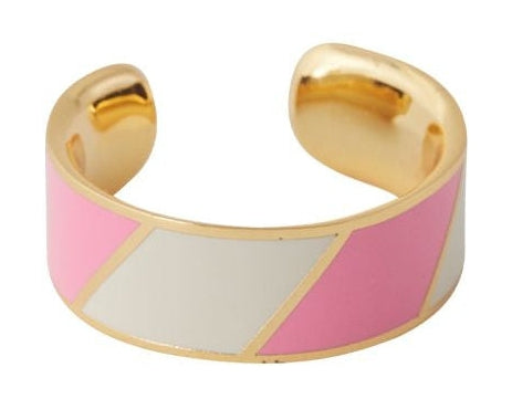 设计字母大条纹糖果戒指，粉红色/白色