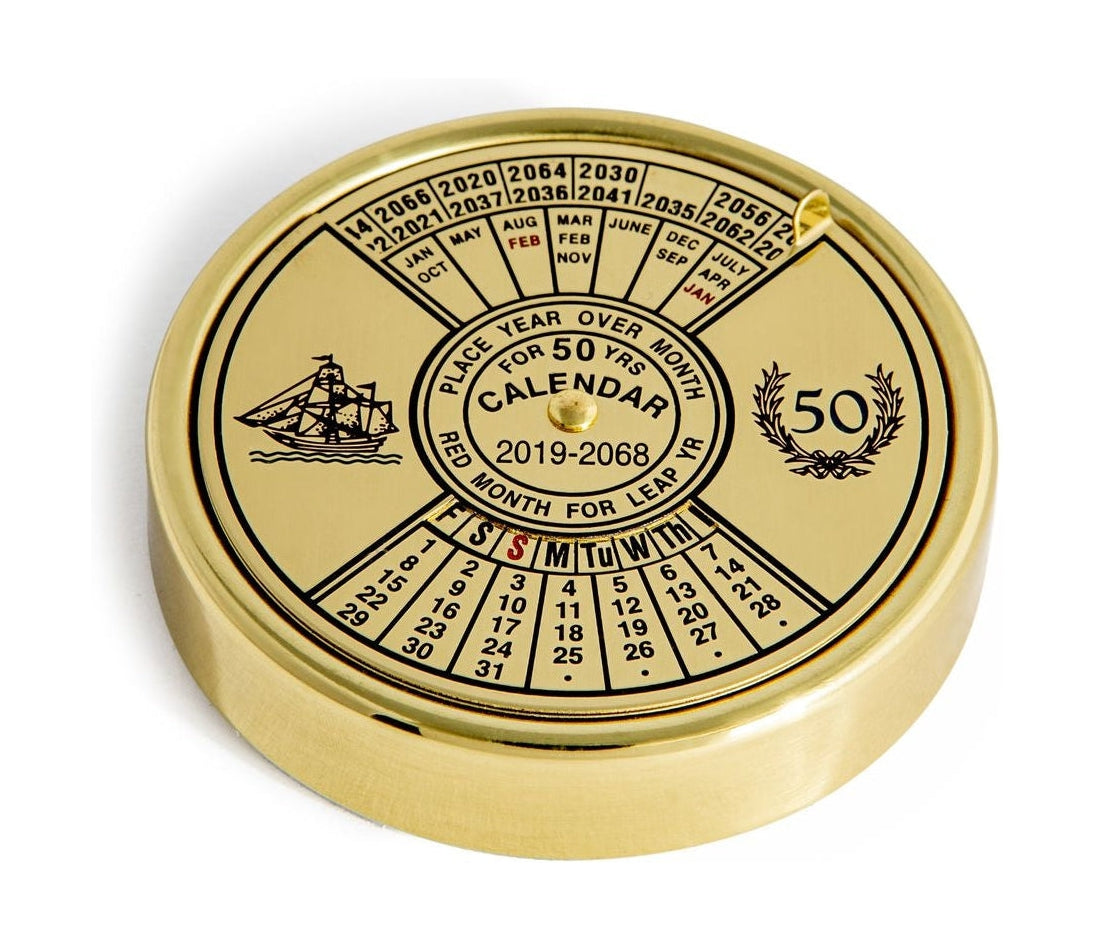 Modelli autentici Calendario tascabile di 50 anni, ottone lucido