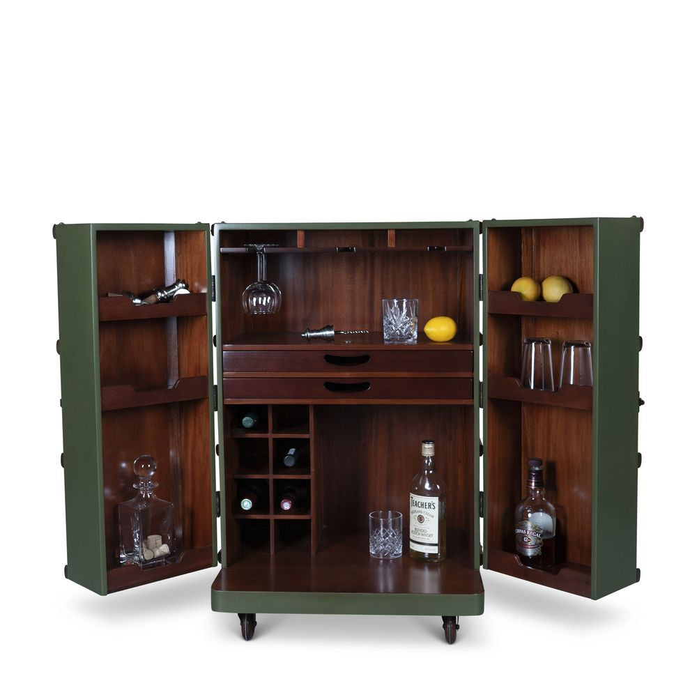 Authentic Models Polo Club Travel Suitcase Cabinet Bar, Field Green