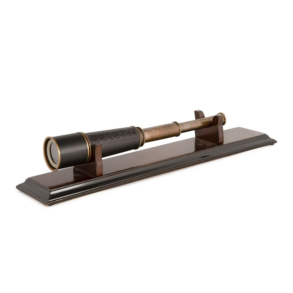 Authentic Models Télescope Spyglass avec panneau en cuir et support en bois