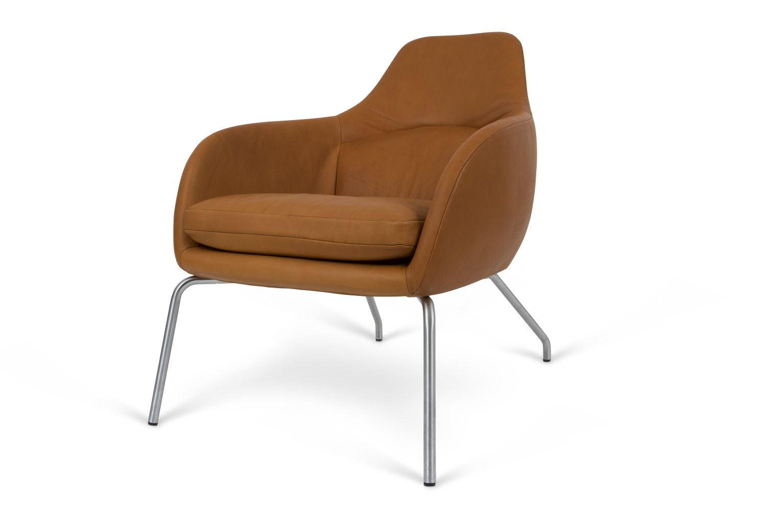 Bent Hansen Asento Lounge -stol, børstet stål/Cognac Adrian Leather
