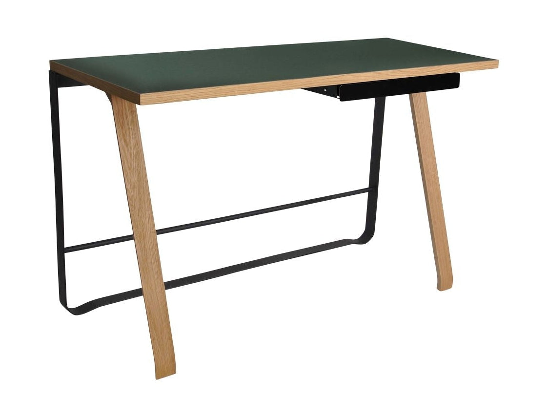 Bent Hansen Hemingway -skrivebord med skuffe L 120 cm, mat lakeret eg/nåletræ grøn linoleum