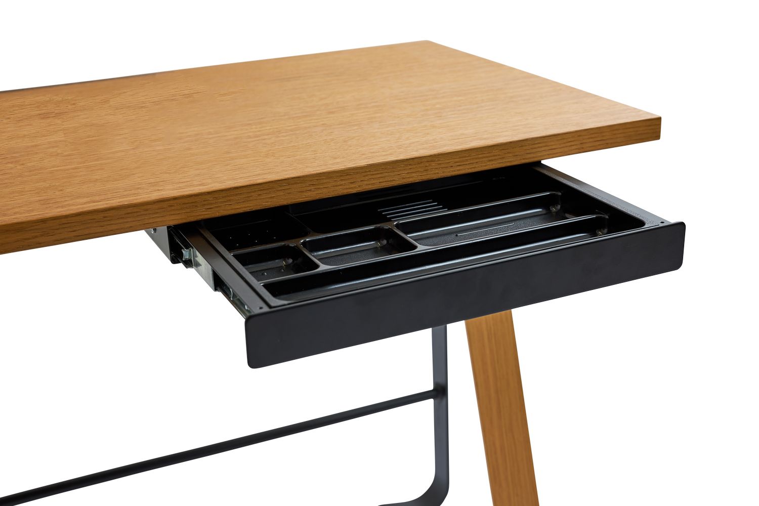 弯曲的汉森·海明威（Hansen Hemingway）桌子带抽屉l 120厘米，磨砂橡木/黑色油毡