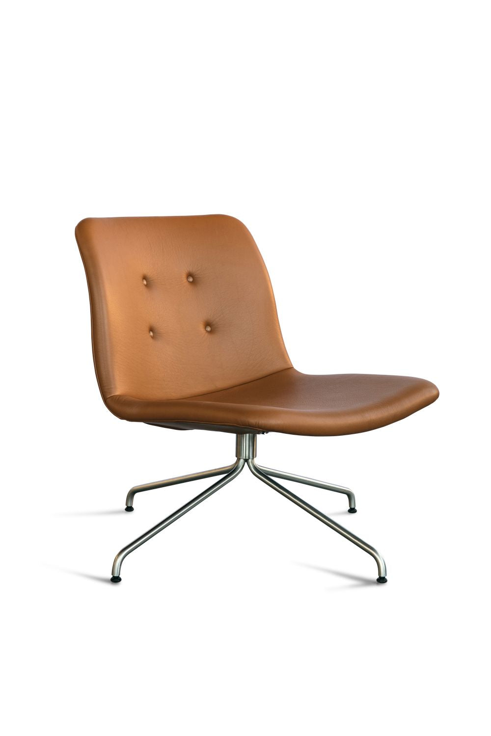 Bent Hansen Primum lounge stoel zonder armleuningen, roestvrijstalen frames/cognac Adrian leer