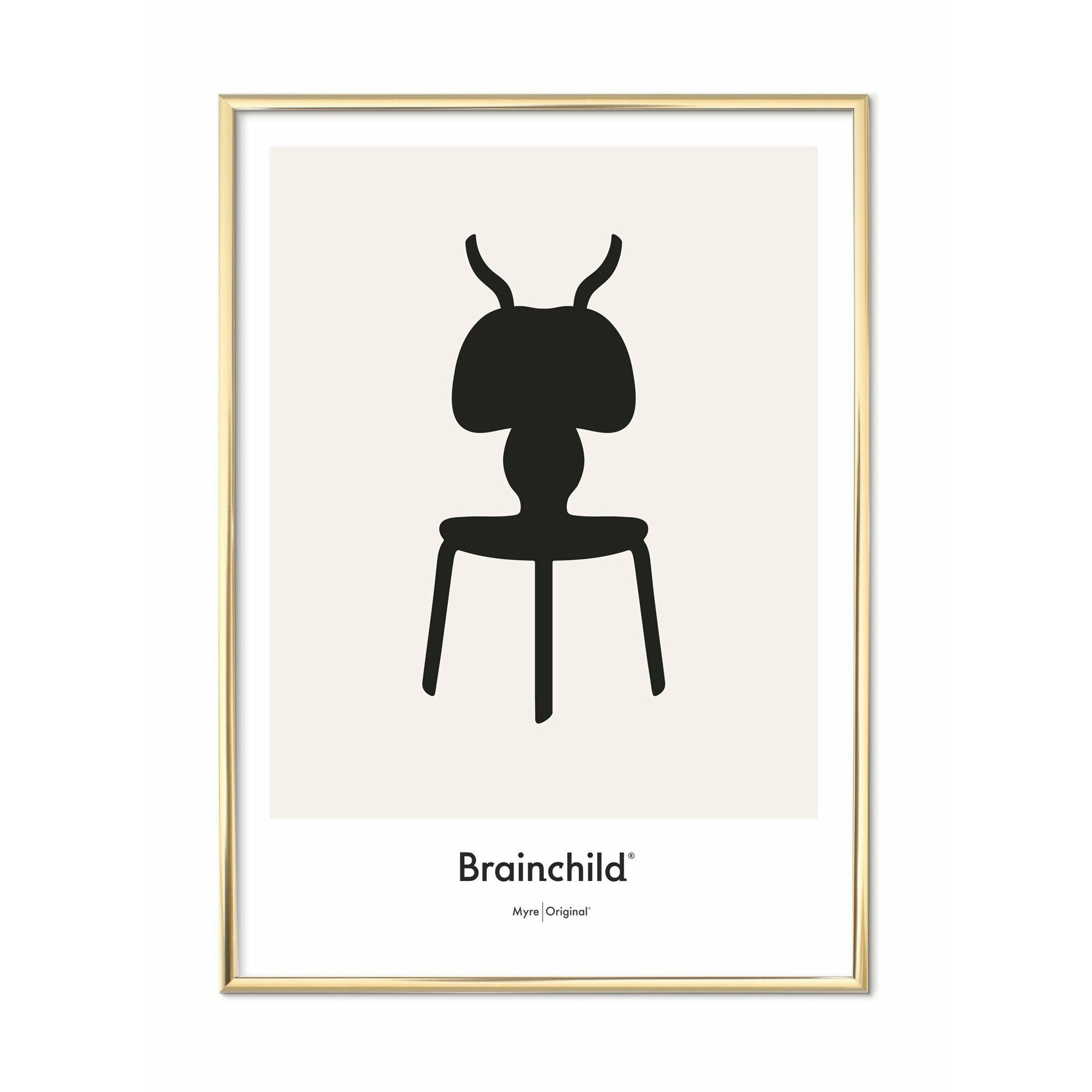 Brainchild Ant designikonplakat, messingfarvet ramme 70 x100 cm, grå