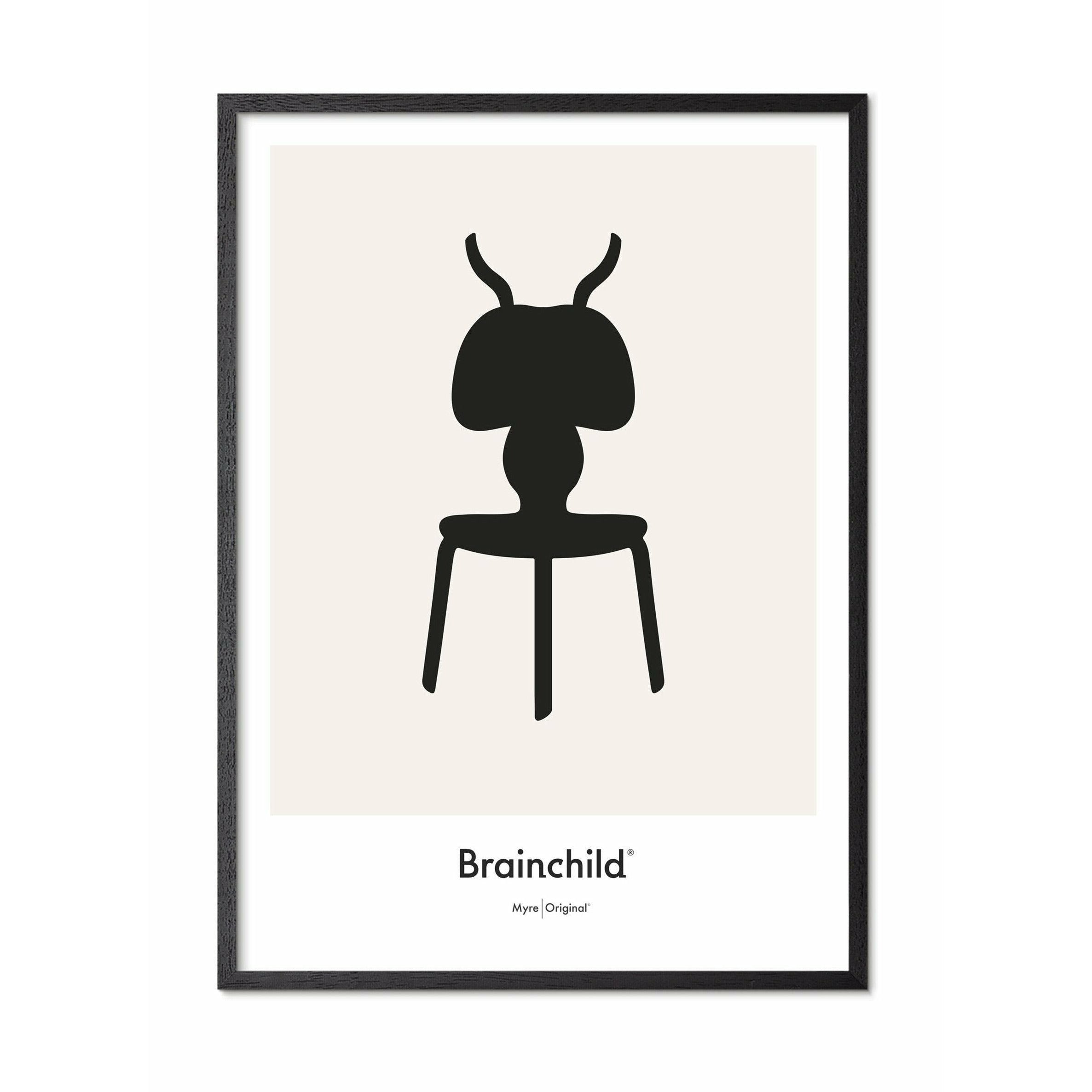 Brainchild Ant designikonplakat, ramme lavet af sort lakeret træ 70 x100 cm, grå