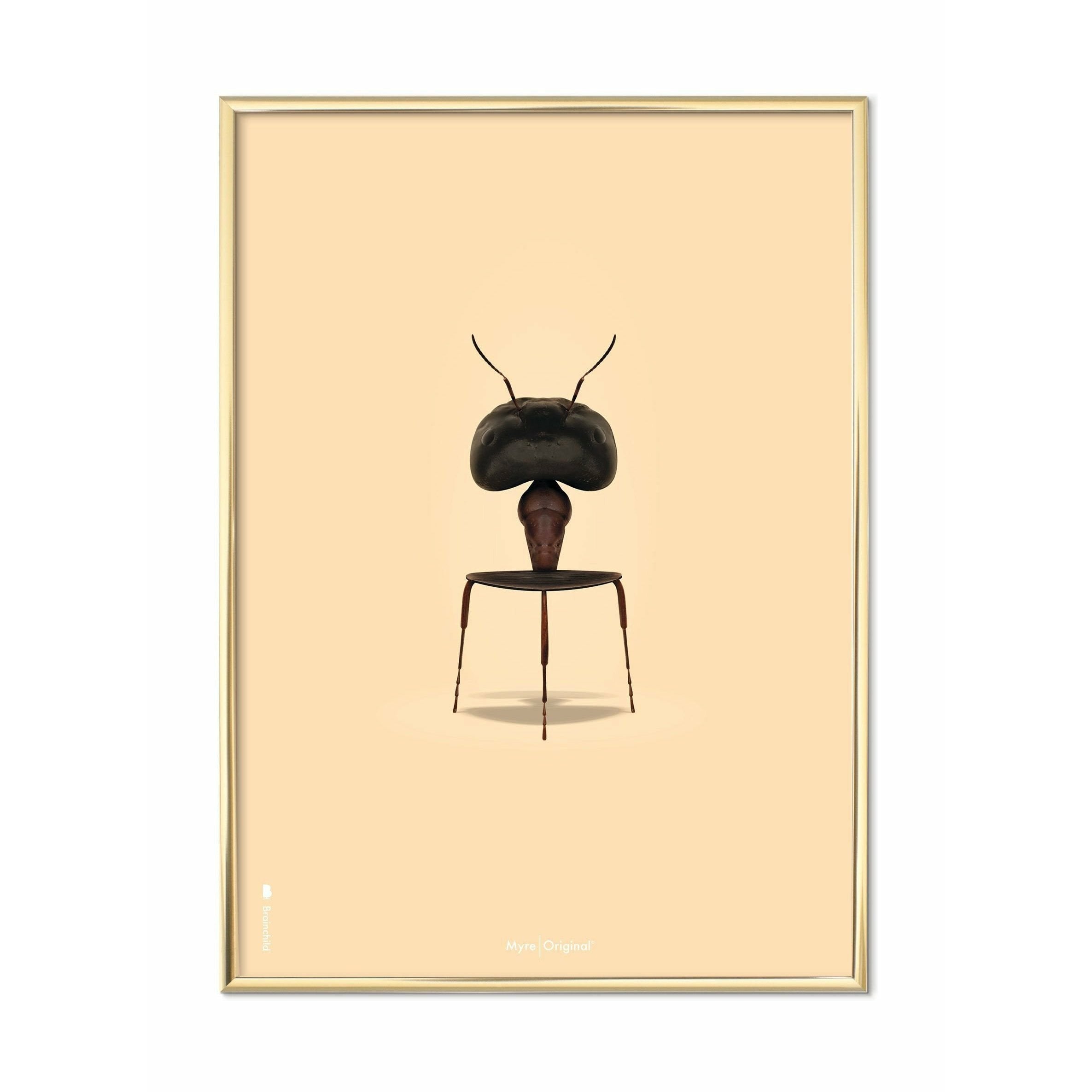 Poster classico di formica di origine, cornice color ottone A5, sfondo di colore a sabbia