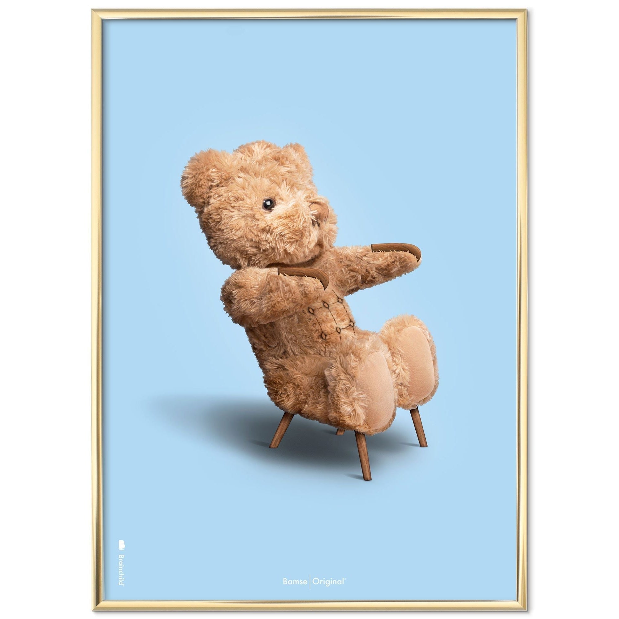 Brainchild Cadre en laiton classique d'ours en peluche 30x40 cm, fond bleu clair