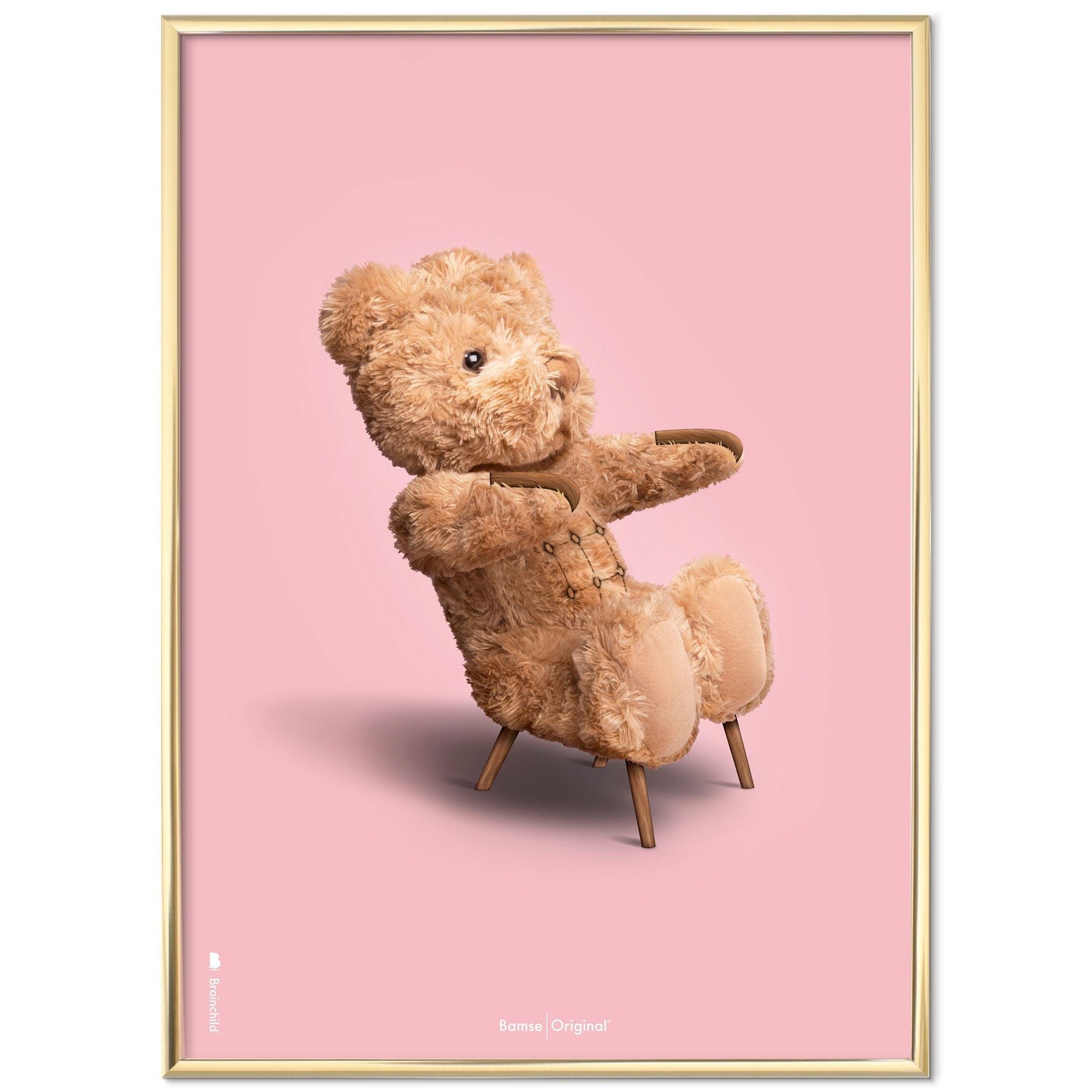 Brainchild Cadre en laiton classique d'ours en peluche 50x70 cm, fond rose