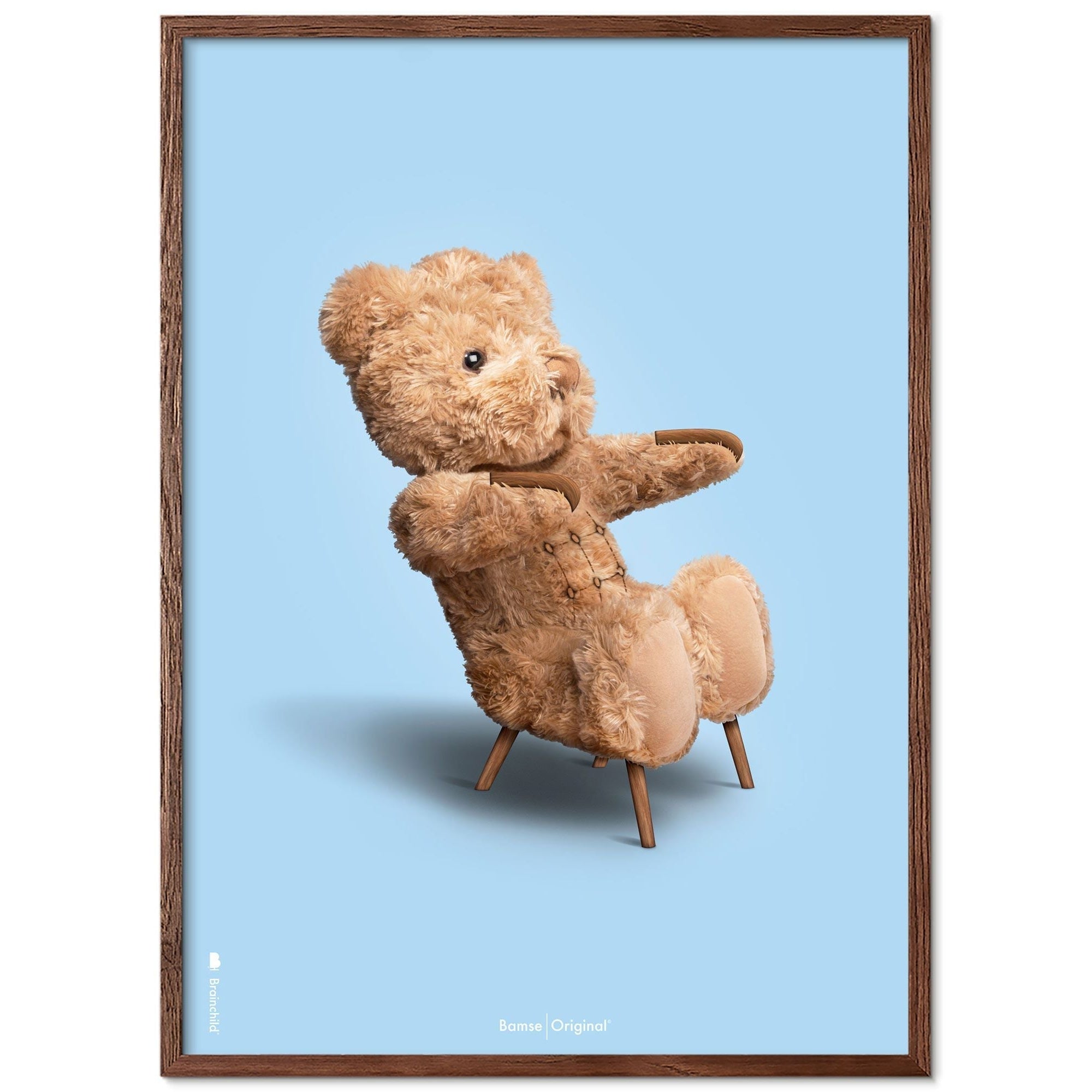 Brainchild Teddy Bear Classic Poster Dark Wood Frame Ram A5, lyseblå baggrund