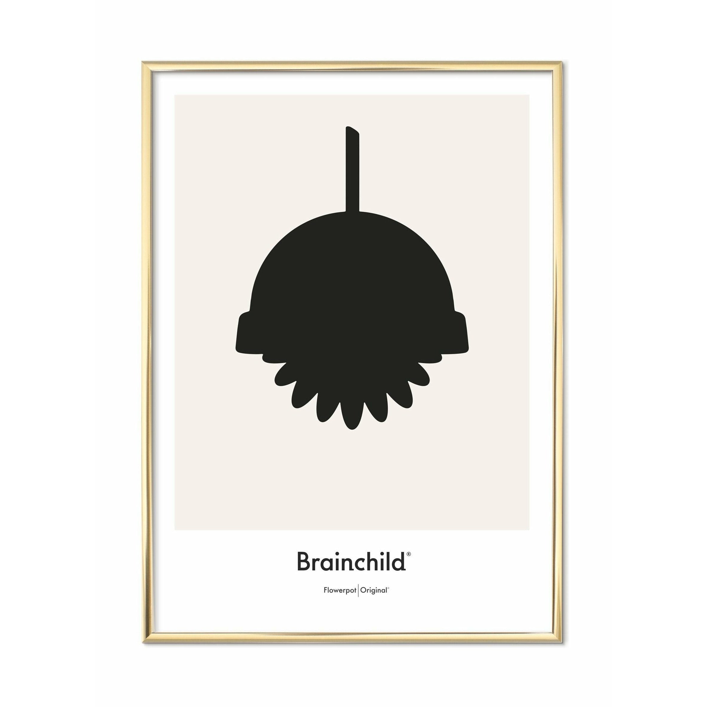 Poster icona del design del fiore di bereinchild, cornice color ottone 50 x70 cm, grigio