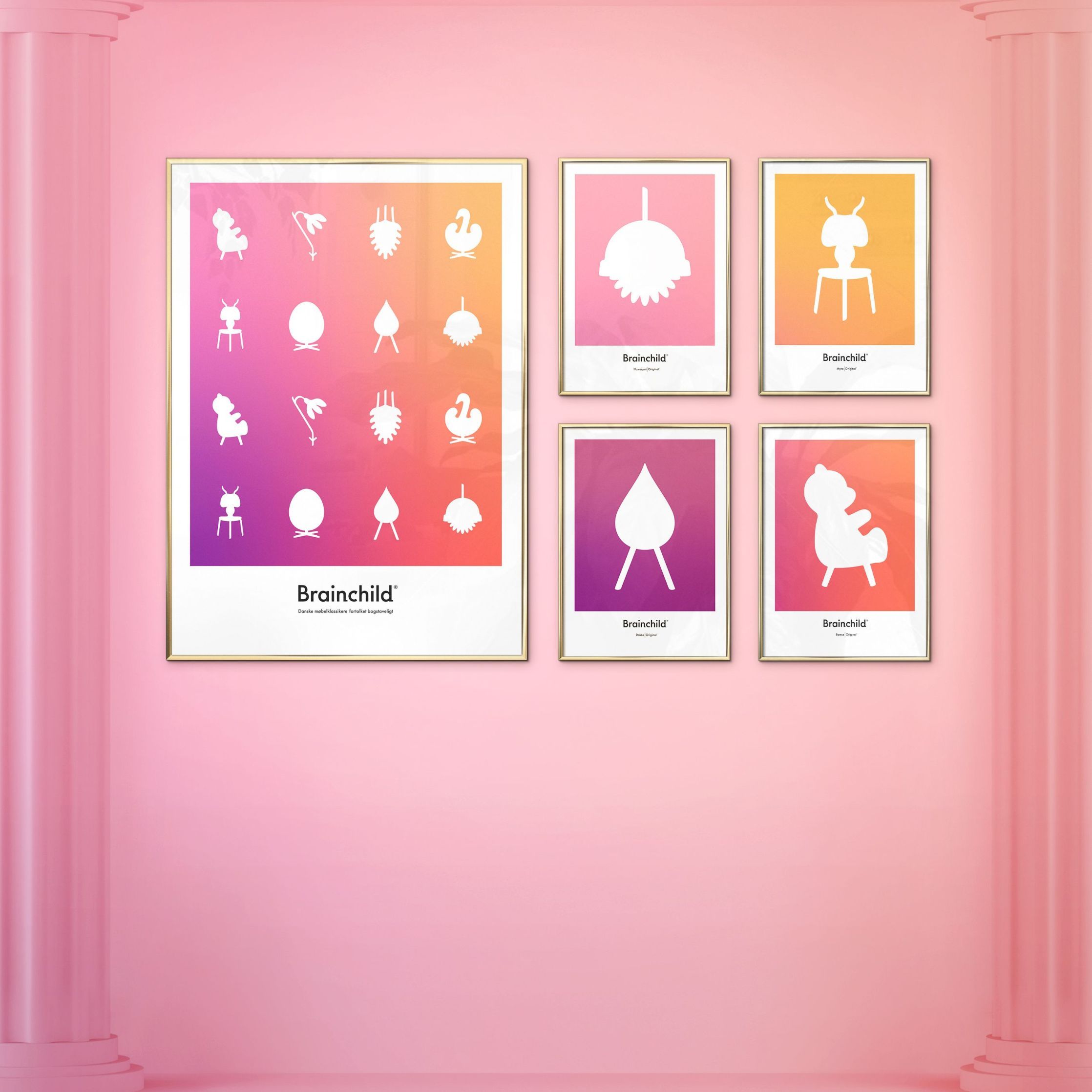 Poster icona del design di fiorilo di gioco, cornice in ottone 50 x70 cm, rosa