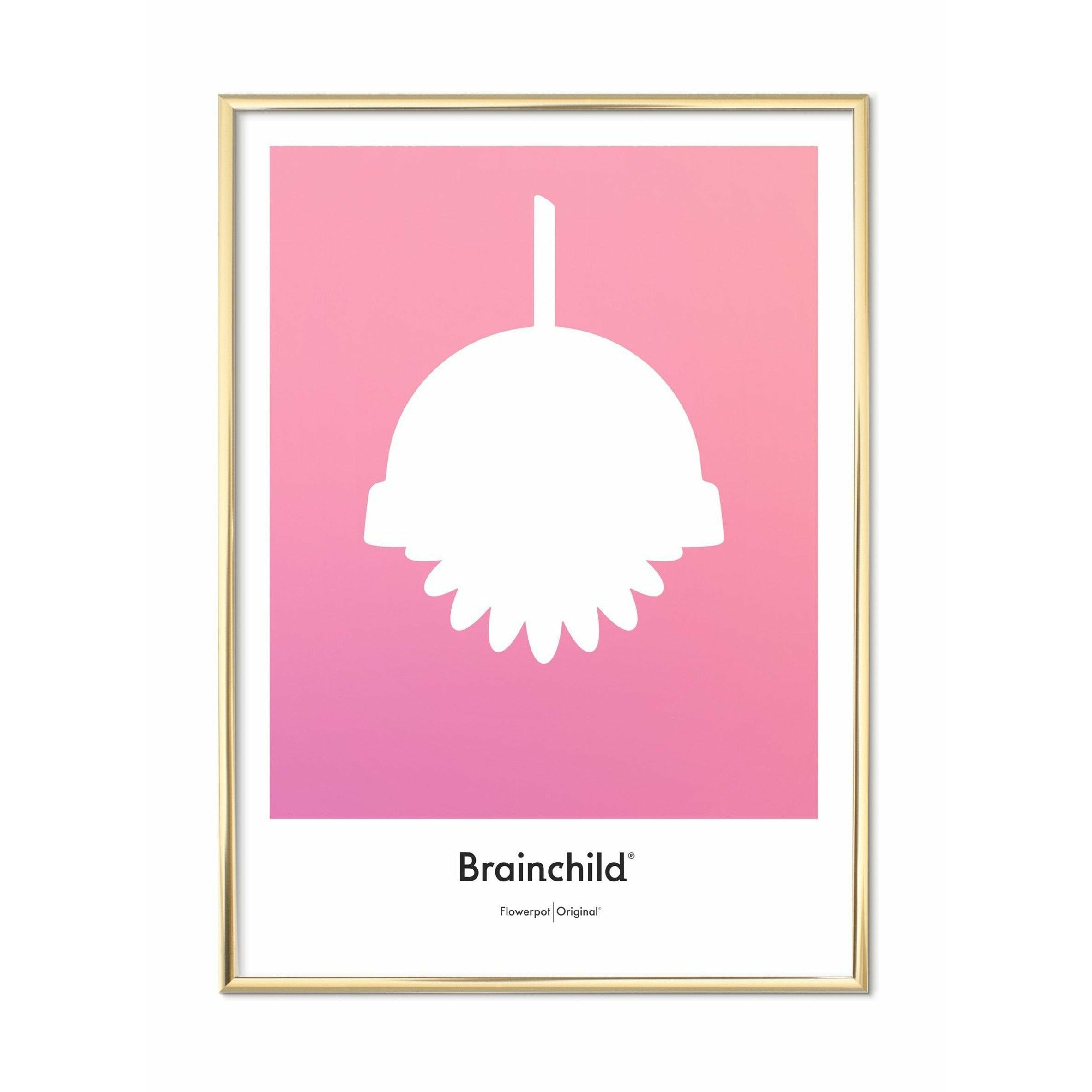Brainchild Flowerpot Design Icon Poster, messingfarget ramme A5, rosa