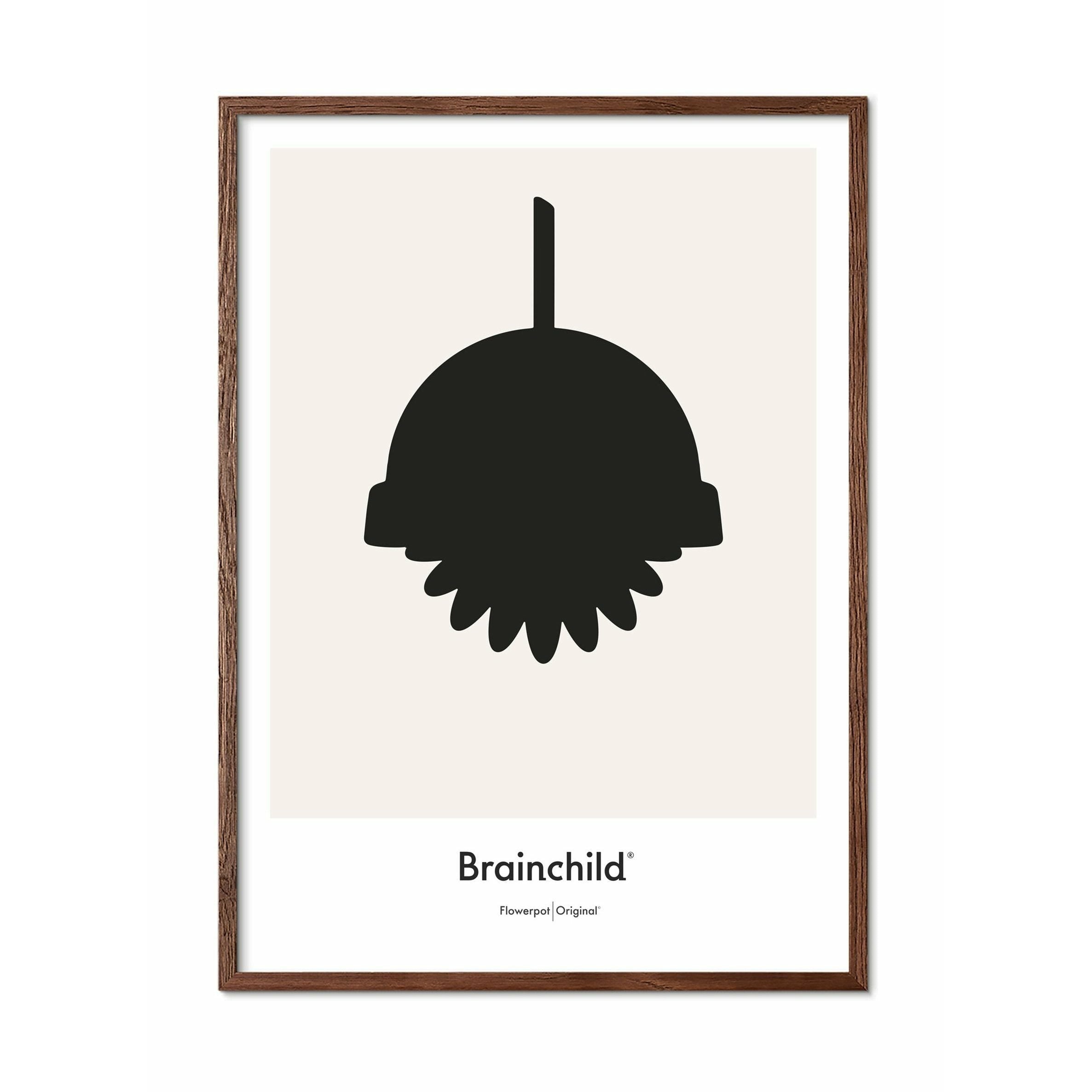 Brainchild Flowerpot Design Icon Poster, Ramme laget av mørkt tre 30 x40 cm, grå