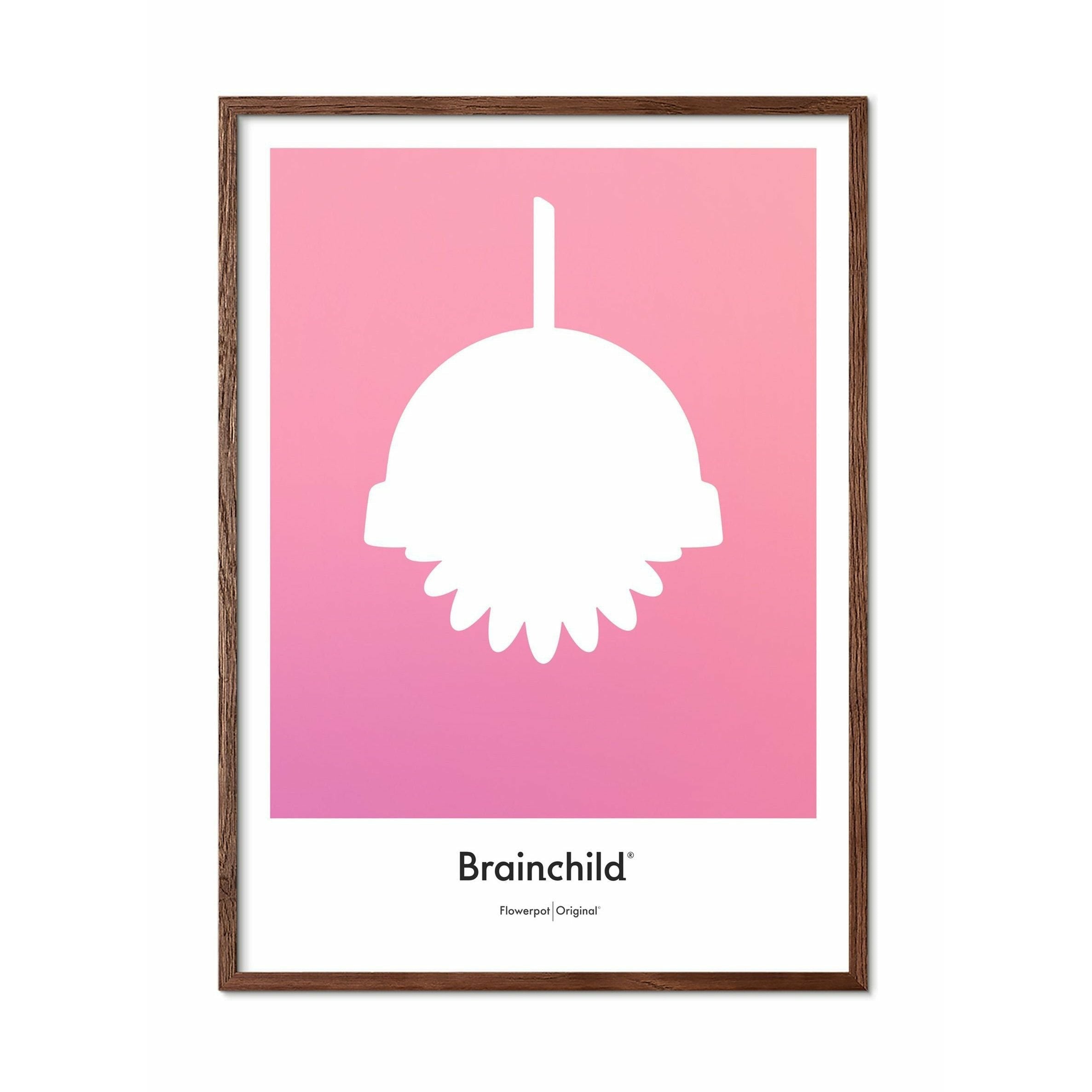 Brainchild Flowerpot Design Icon Poster, frame gemaakt van donker hout 70 x100 cm, roze