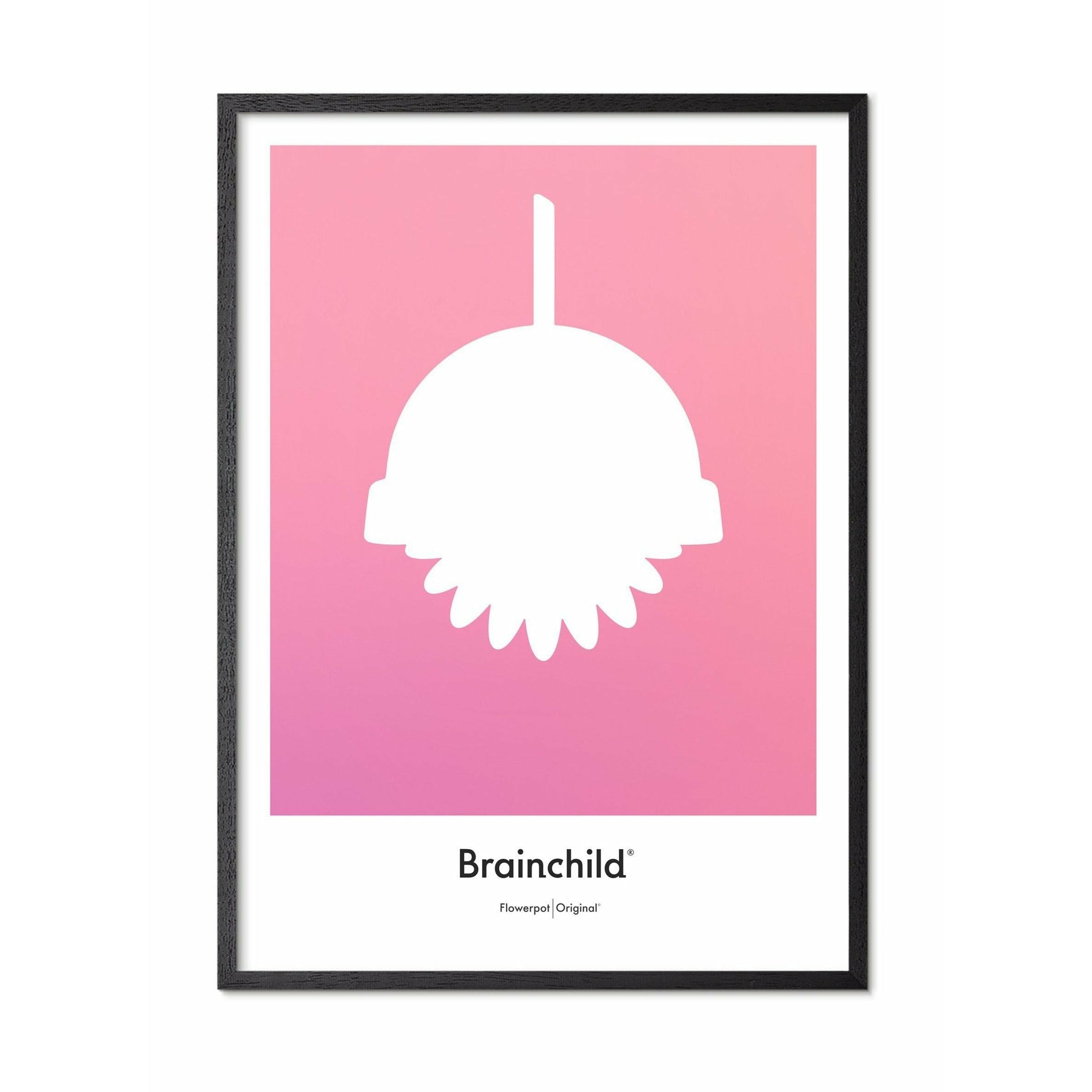 Brainchild Blumentopf Design Icon Poster, schwarz lackiertem Holzrahmen A5, rosa
