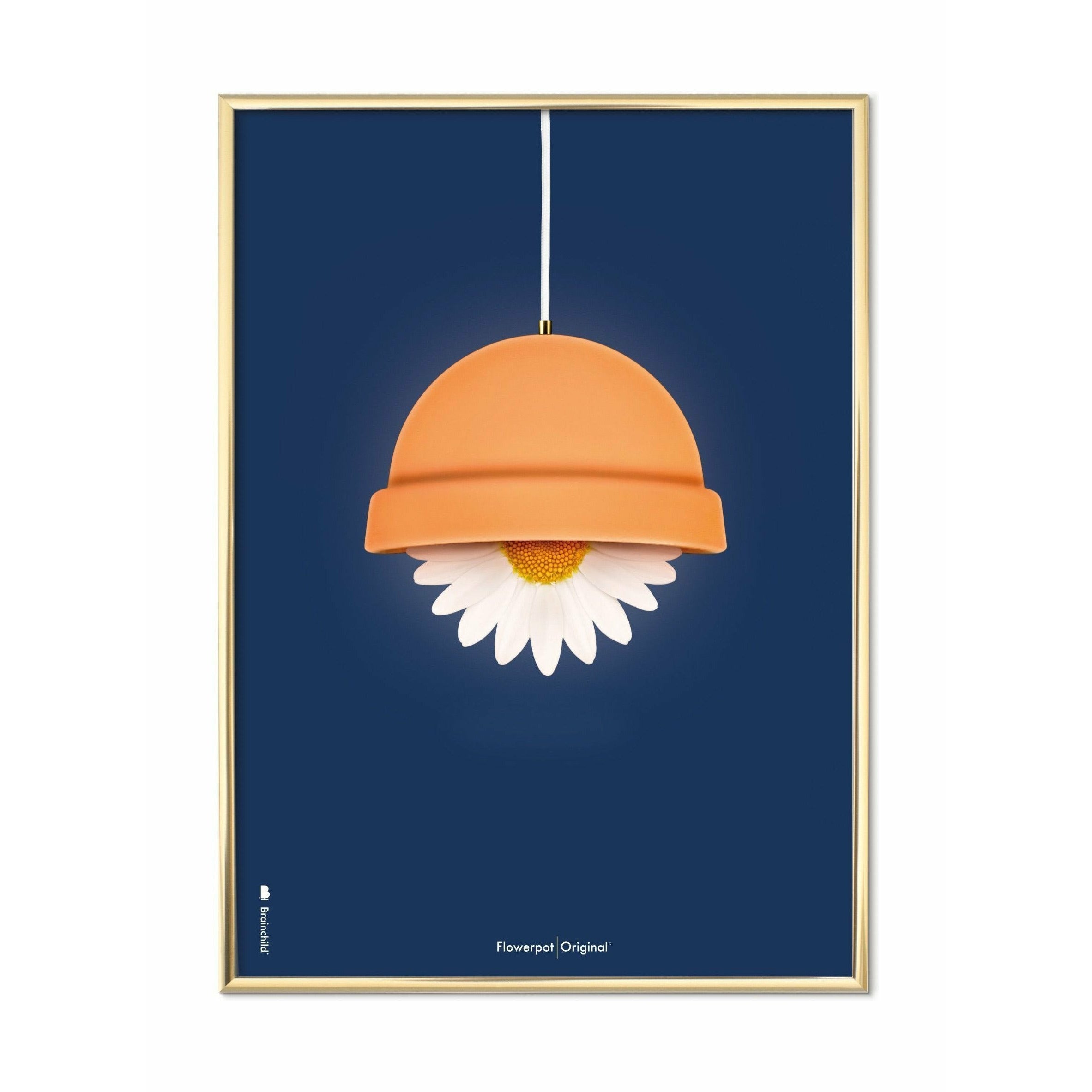 Brainchild Blumentopf Classic Poster, messingfarbener Rahmen 30x40 cm, dunkelblauer Hintergrund