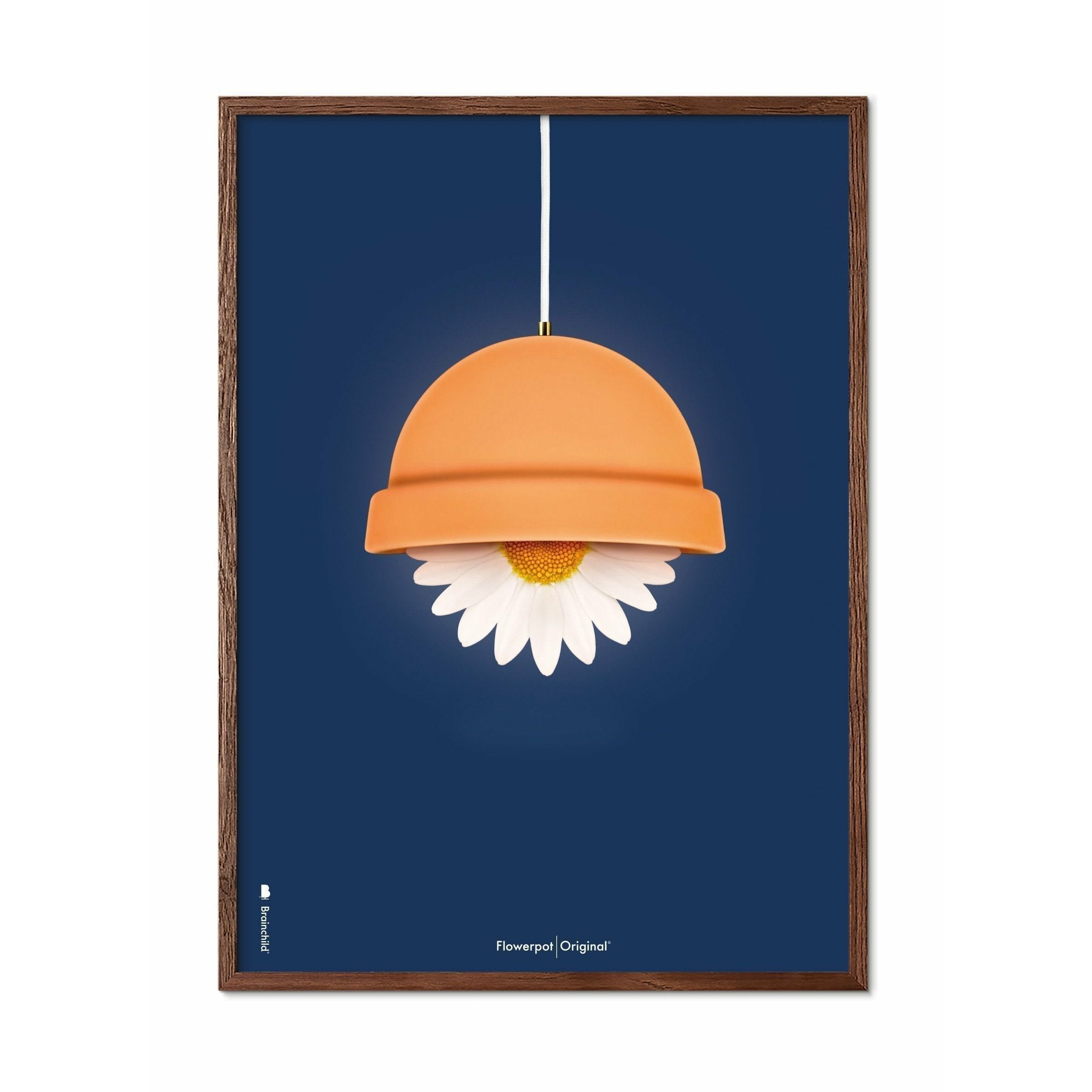 Brainchild Flowerpot Classic Affisch, Dark Wood Frame 50x70 cm, mörkblå bakgrund