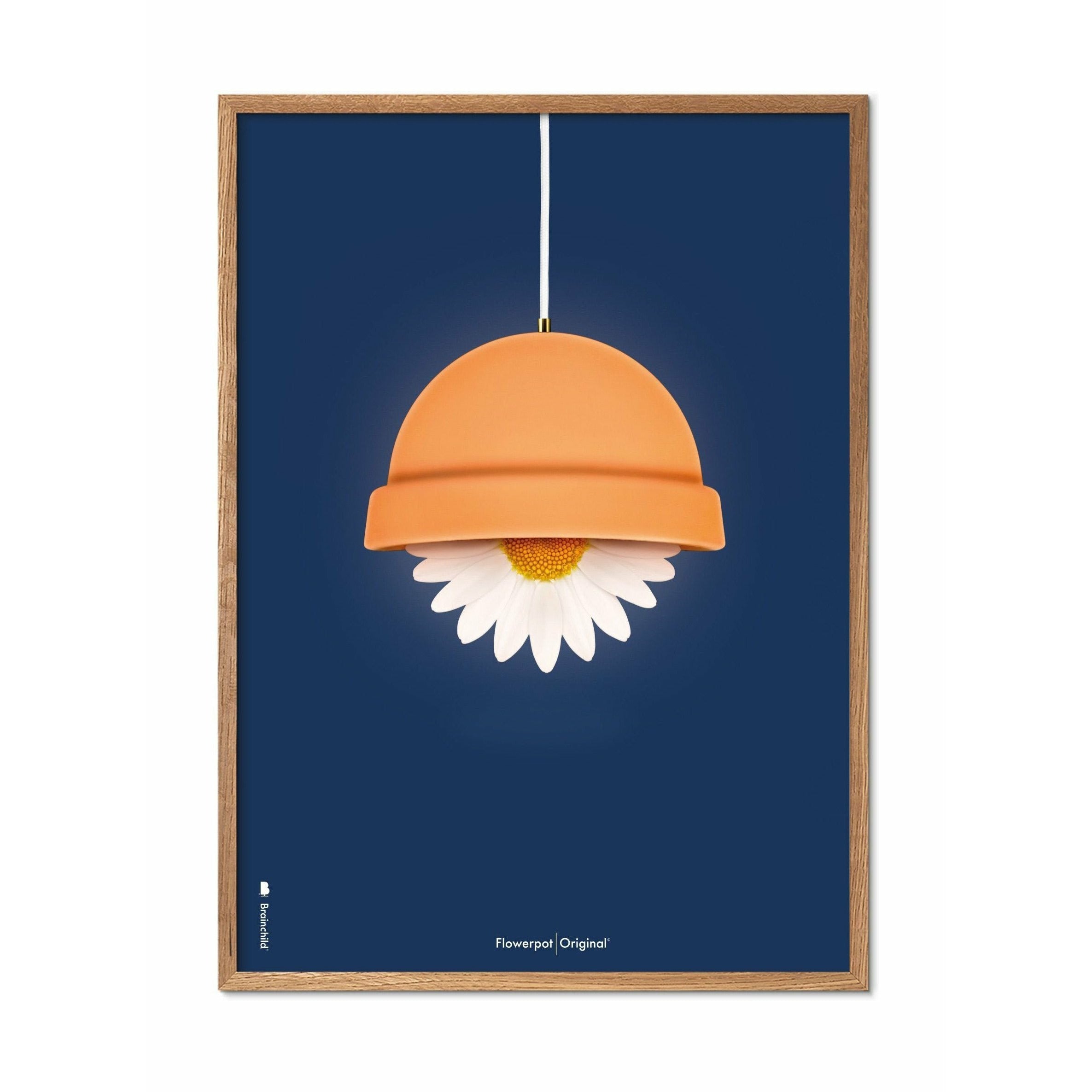 brainchild Flowerpot Classic Poster, frame gemaakt van licht hout 50x70 cm, donkerblauwe achtergrond