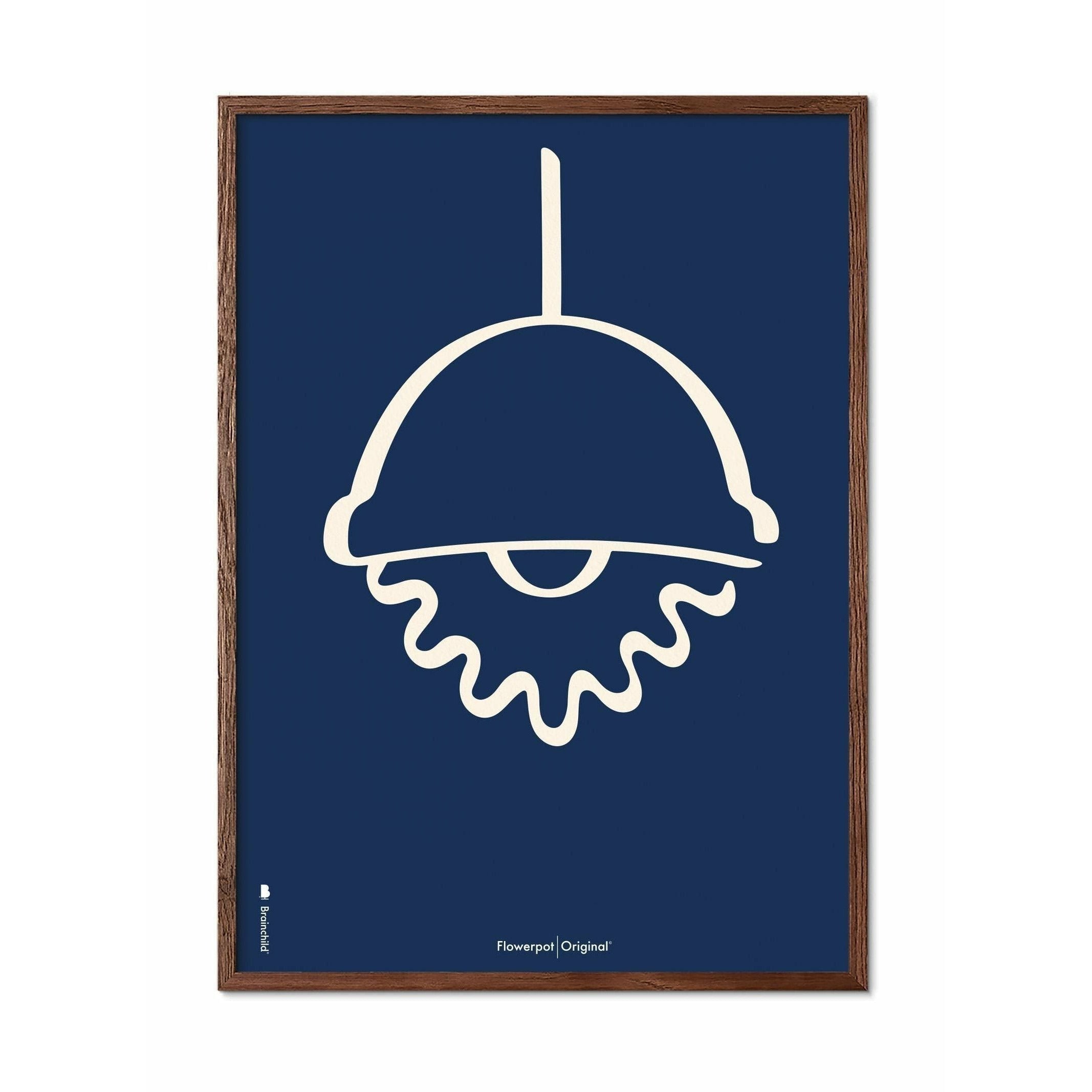 Brainchild Flowerpot -lijnposter, donker houten frame 50x70 cm, blauwe achtergrond
