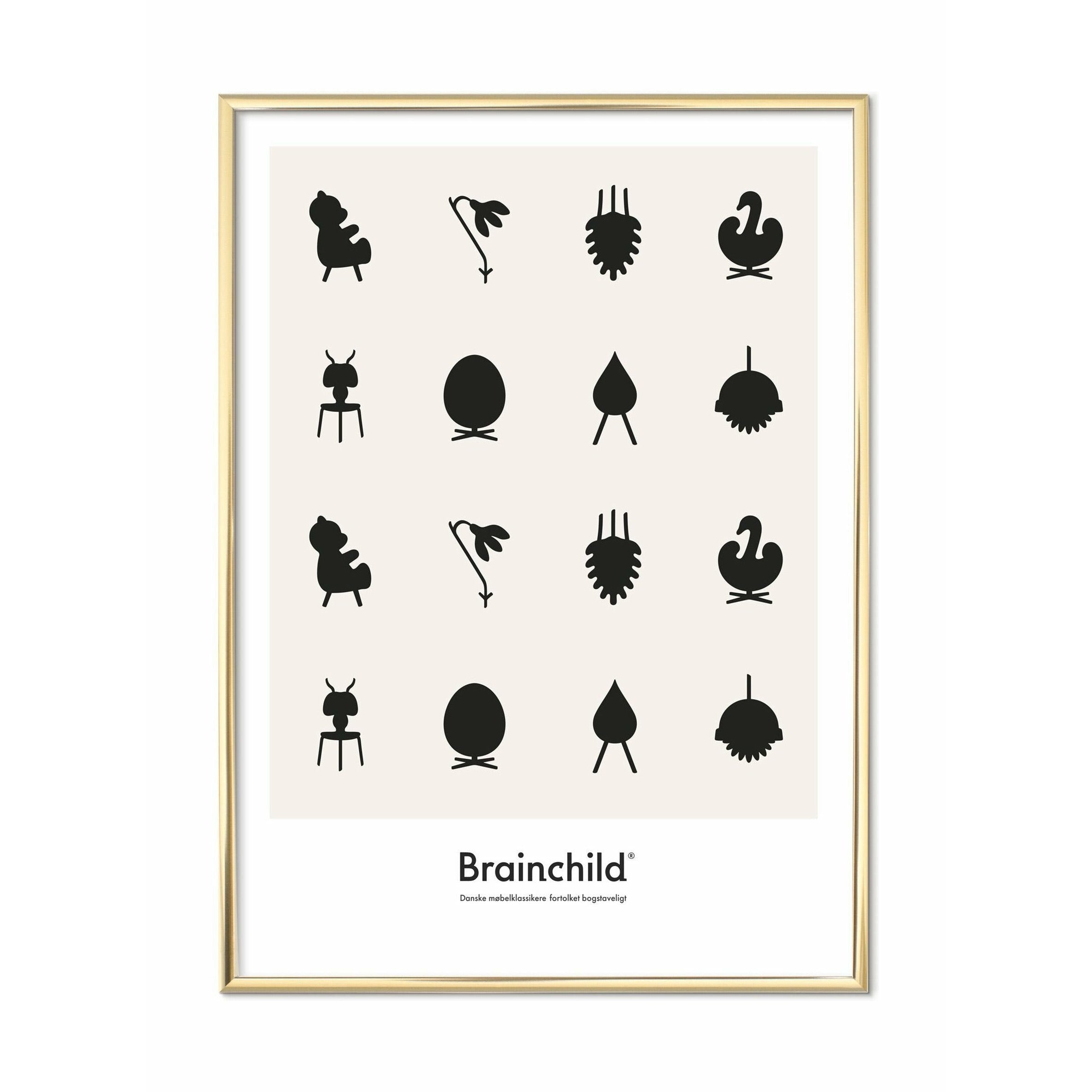 Brainchild Ontwerppictogram Poster, koperen frame 30 x40 cm, grijs