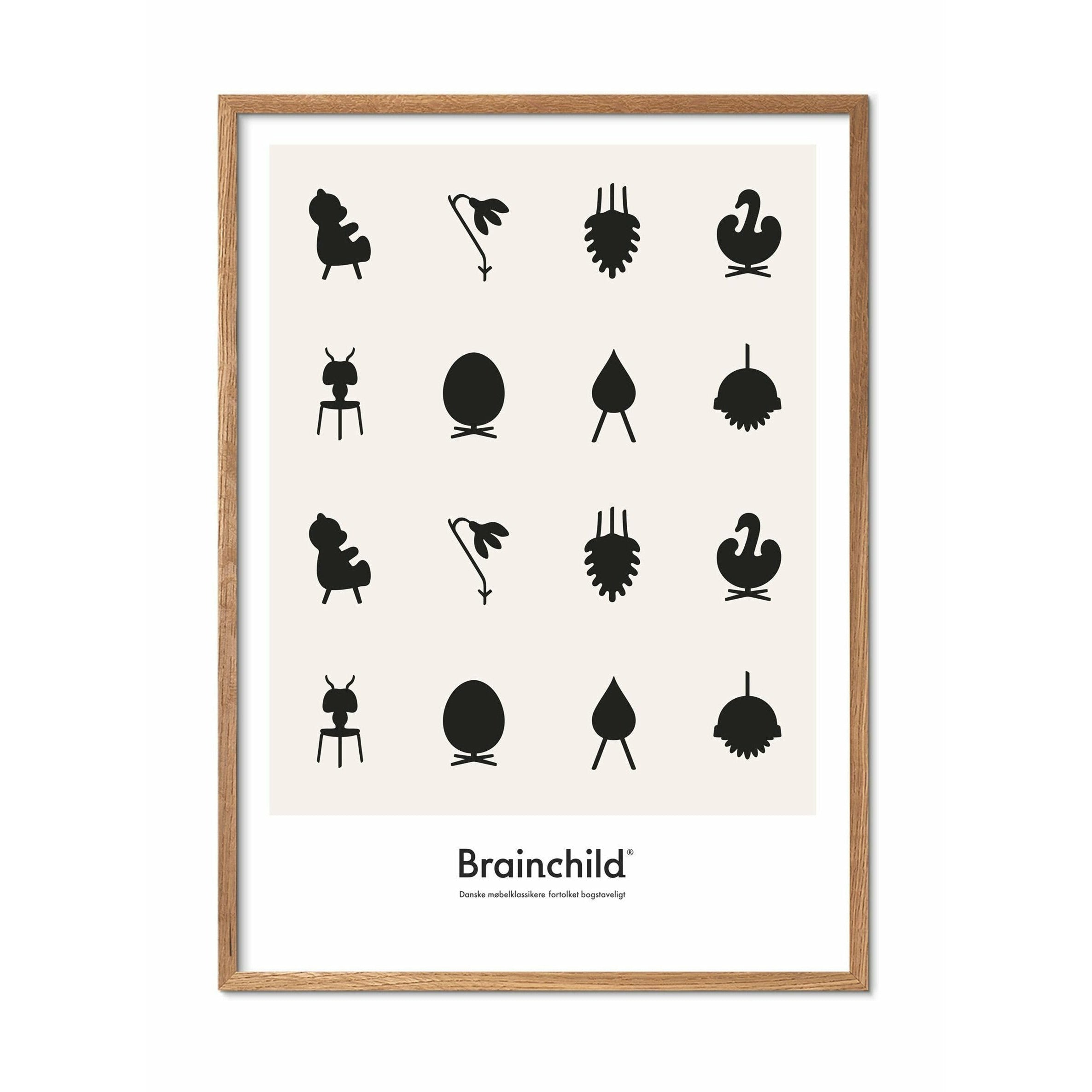 Brainchild Designikon affisch, ram gjord av lätt trä 70 x100 cm, grå