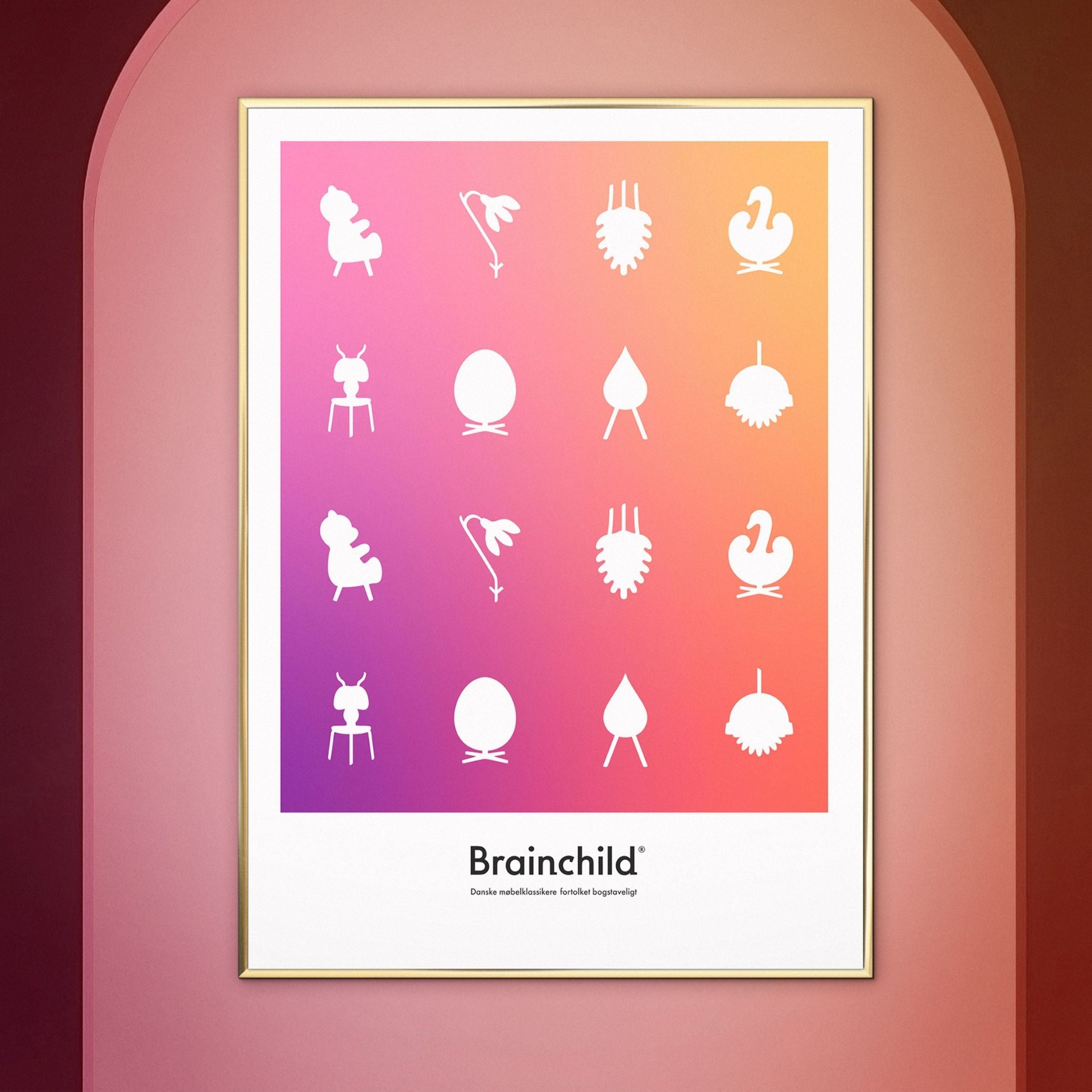Brainchild Design Icon Poster, Rahmen aus hellem Holz A5, Farbe