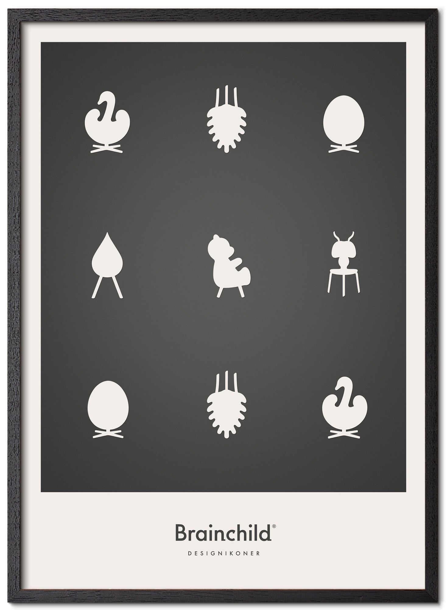 Brainchild Design Icons Posterrahmen aus schwarz lackiertem Holz 30x40 Cm, dunkelgrau