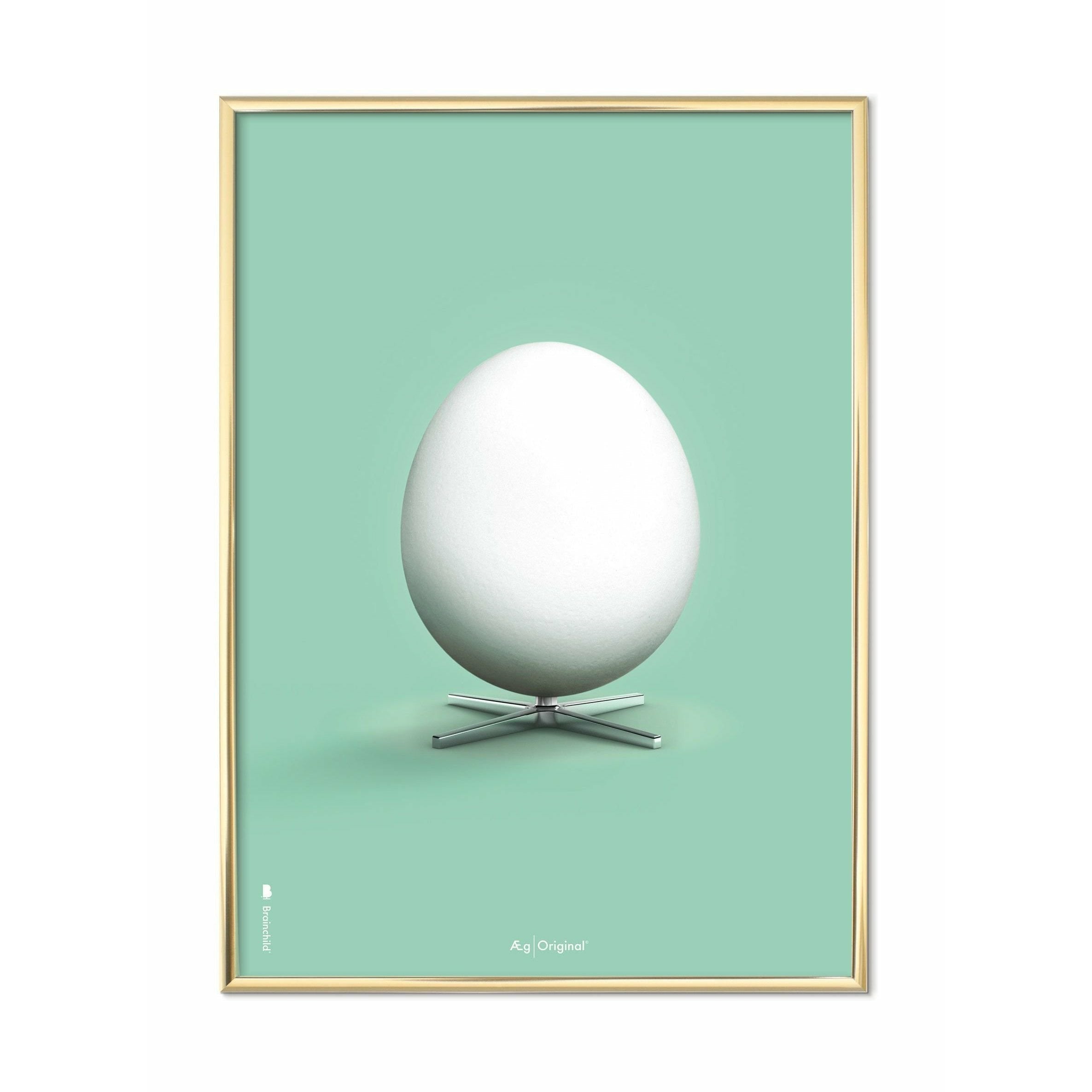创意鸡蛋经典海报，黄铜框架30x40厘米，薄荷绿色背景