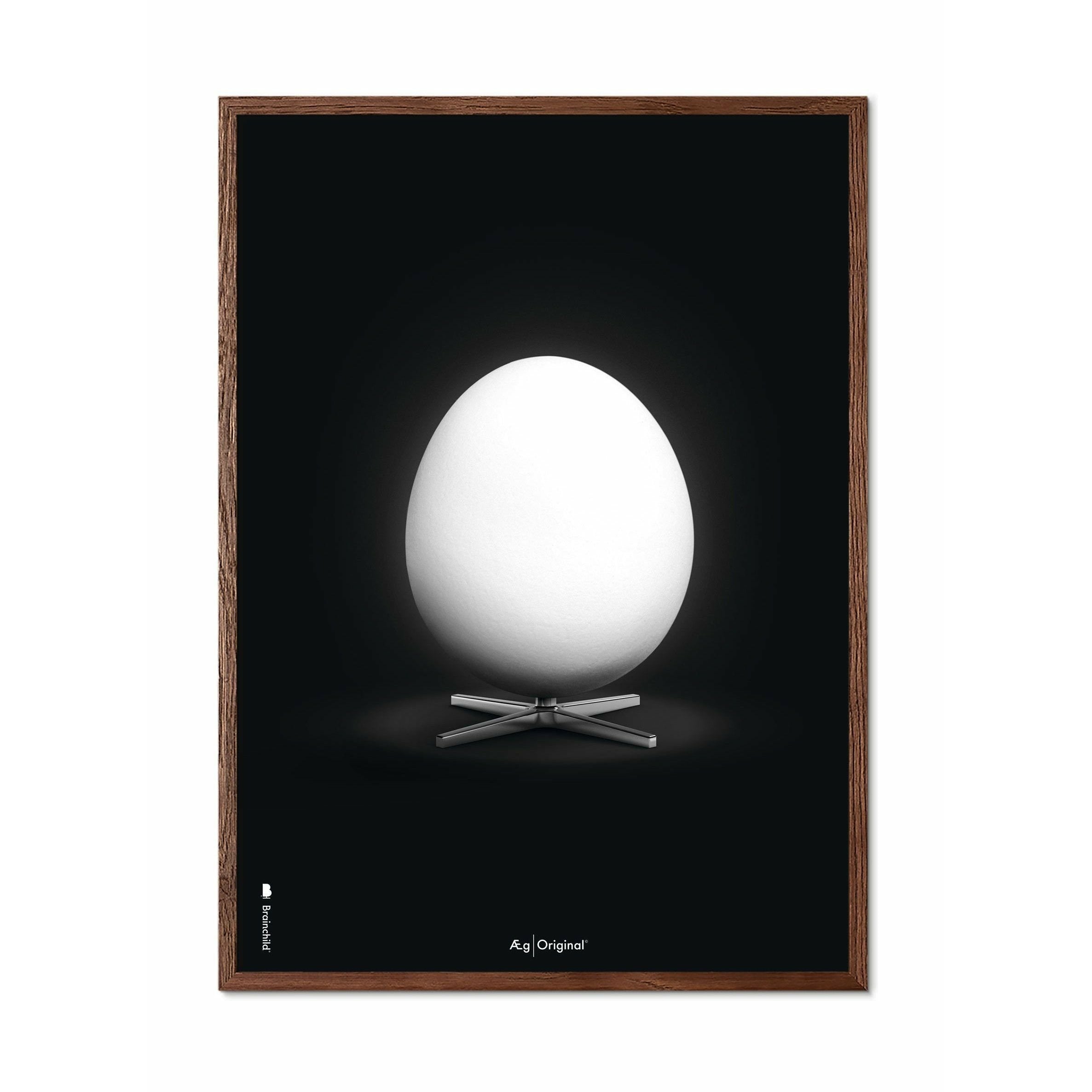 Póster clásico de huevo de creación, marco de madera oscura A5, fondo negro