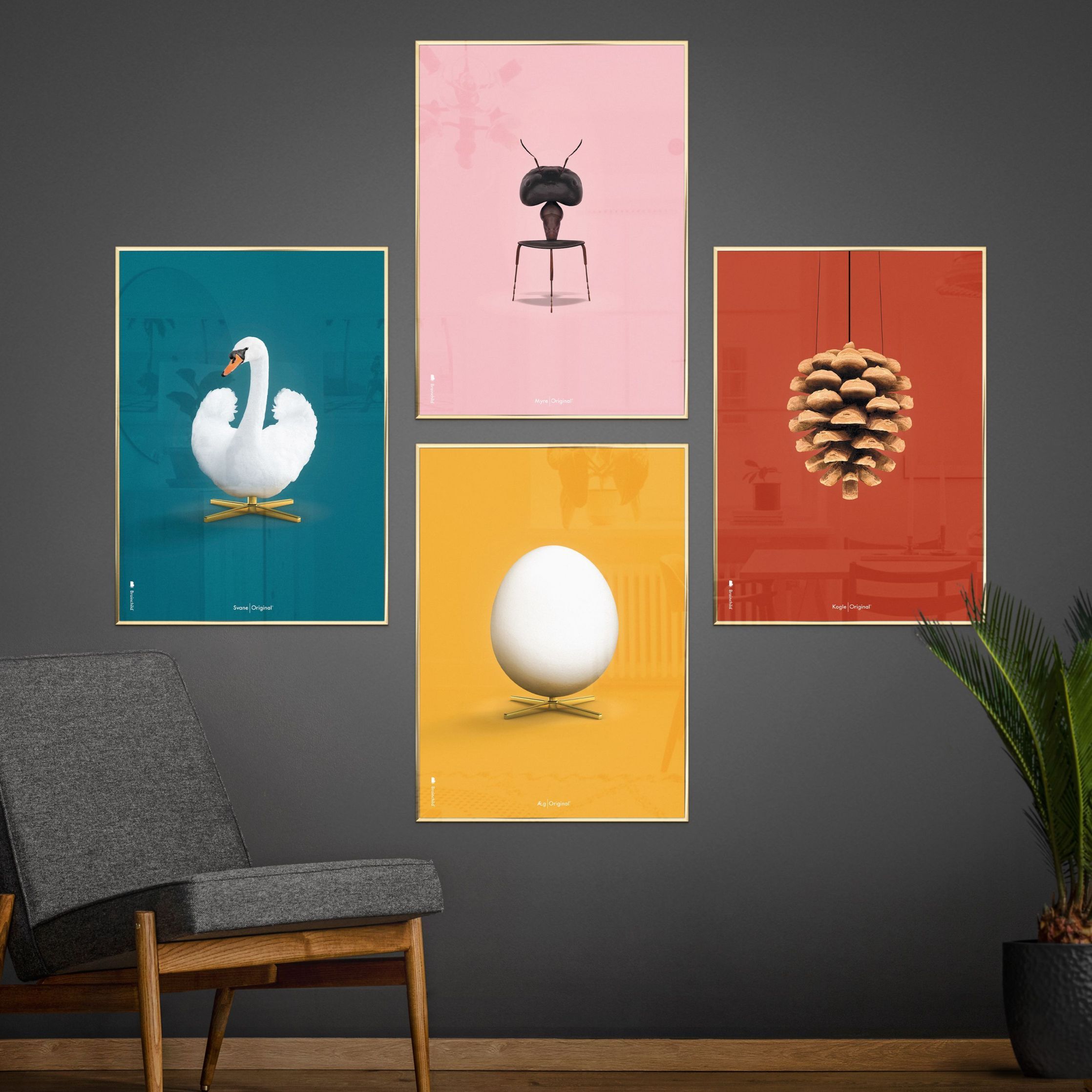 创生鸡蛋经典海报，由浅木制成的框架30x40厘米，黄色背景