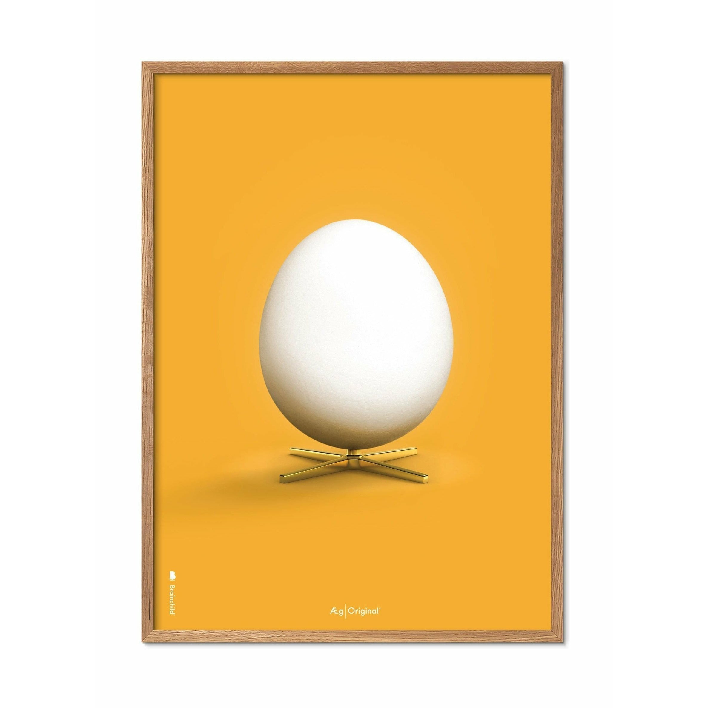 创生鸡蛋经典海报，由浅木制成的框架30x40厘米，黄色背景