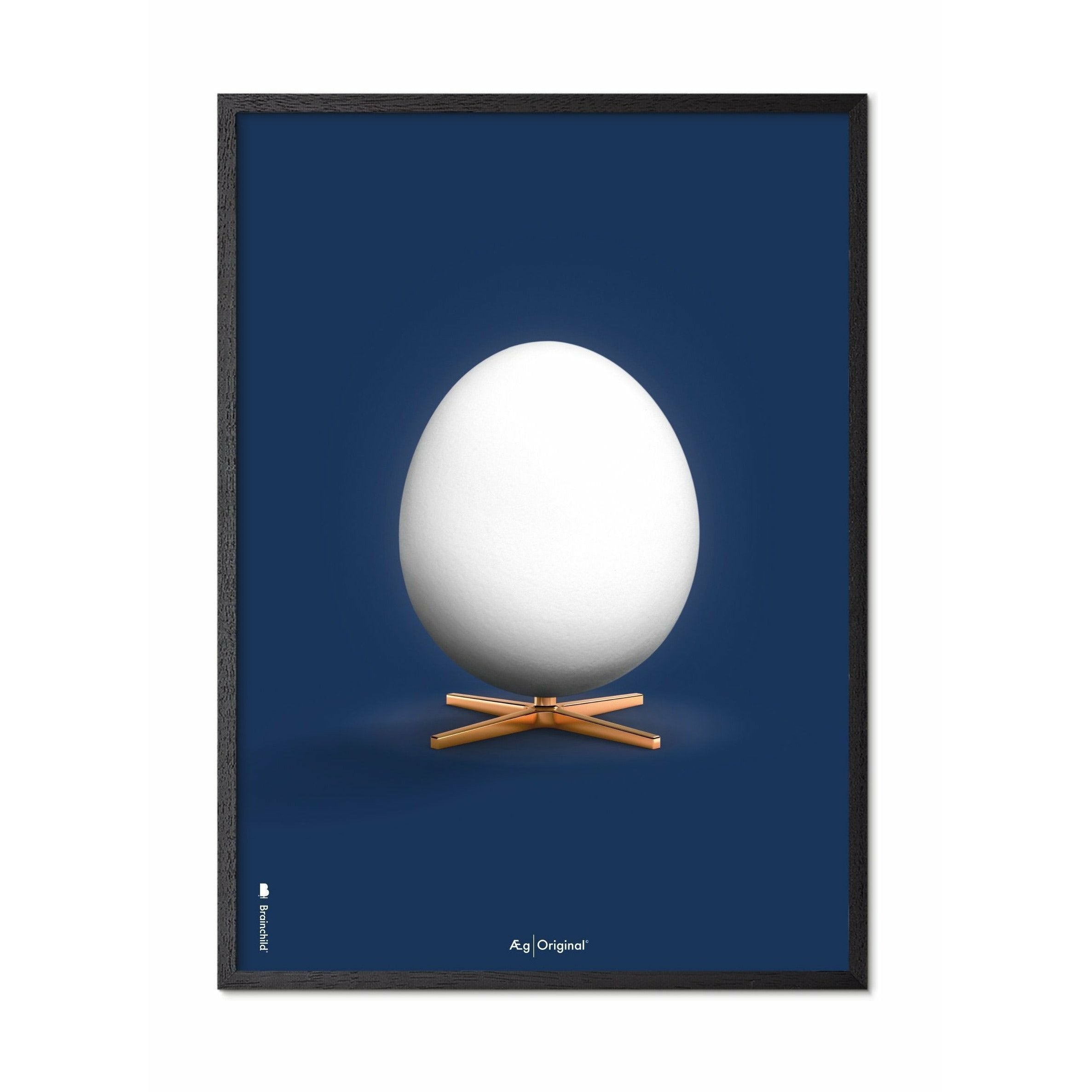 Brainchild Egg Classic Poster, Ramme i svart lakkert tre A5, mørkeblå bakgrunn