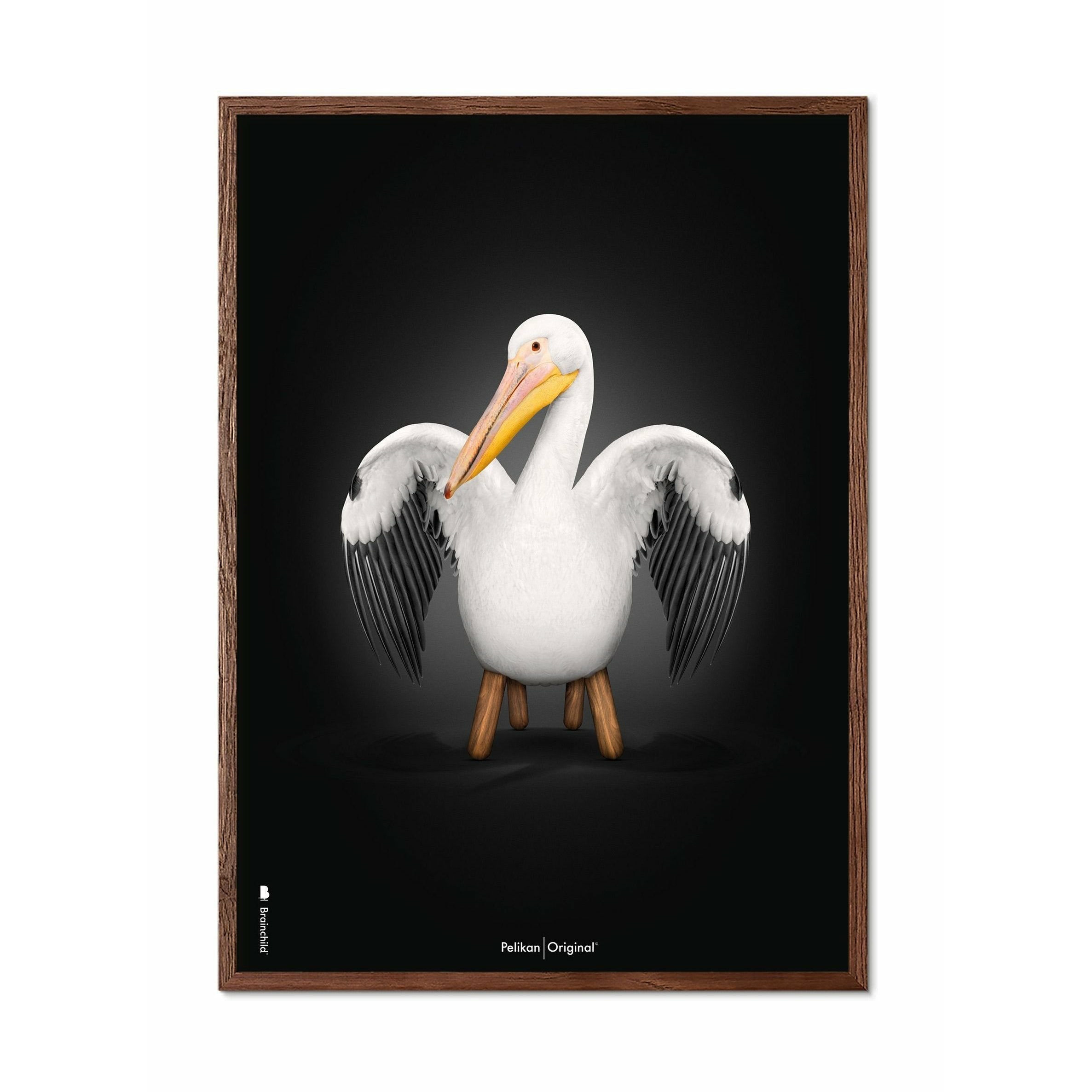 Brainchild Poster classique Pelikan, cadre en bois foncé 30x40 cm, fond noir