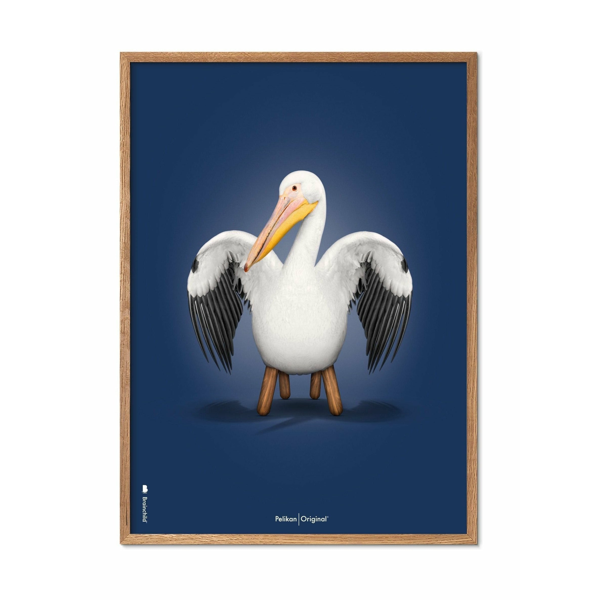brainchild Pelikan Classic Poster, frame gemaakt van licht hout 30x40 cm, donkerblauwe achtergrond