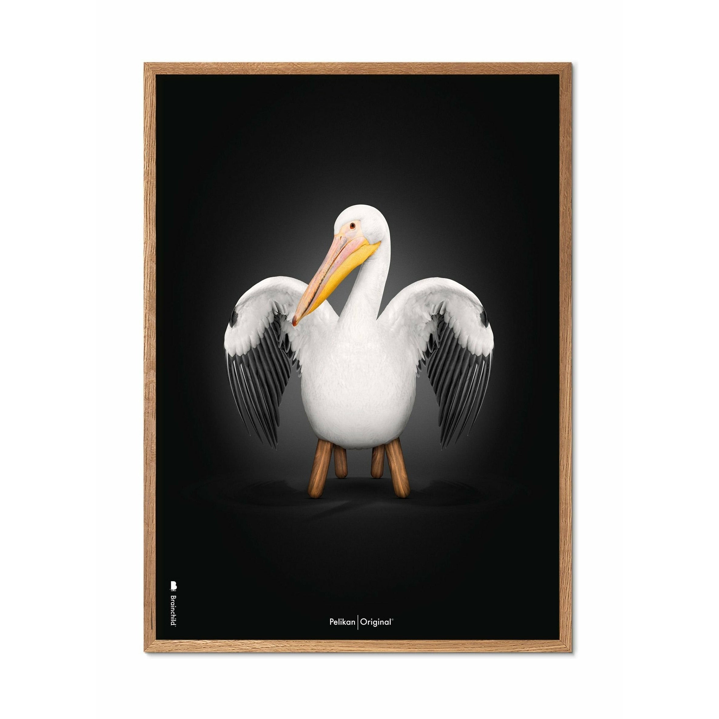 Brainchild Pelikan Classic Poster, ram gjord av lätt trä 50x70 cm, svart bakgrund